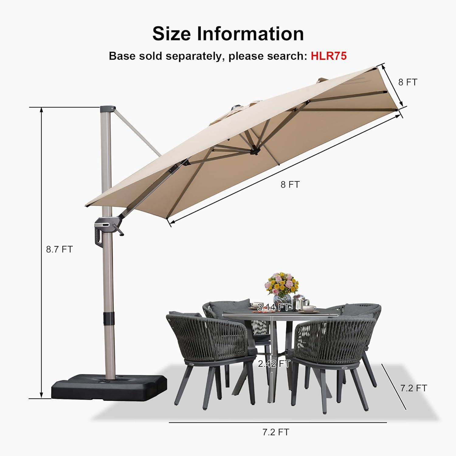 image:imagePURPLE LEAF 9 X 115 Patio Umbrella Rectangle Outdoor Cantilever Umbrella Aluminum Offset Umbrella with Champagne Frame and 360 Rotation for Pool Deck Garden GreyBeige