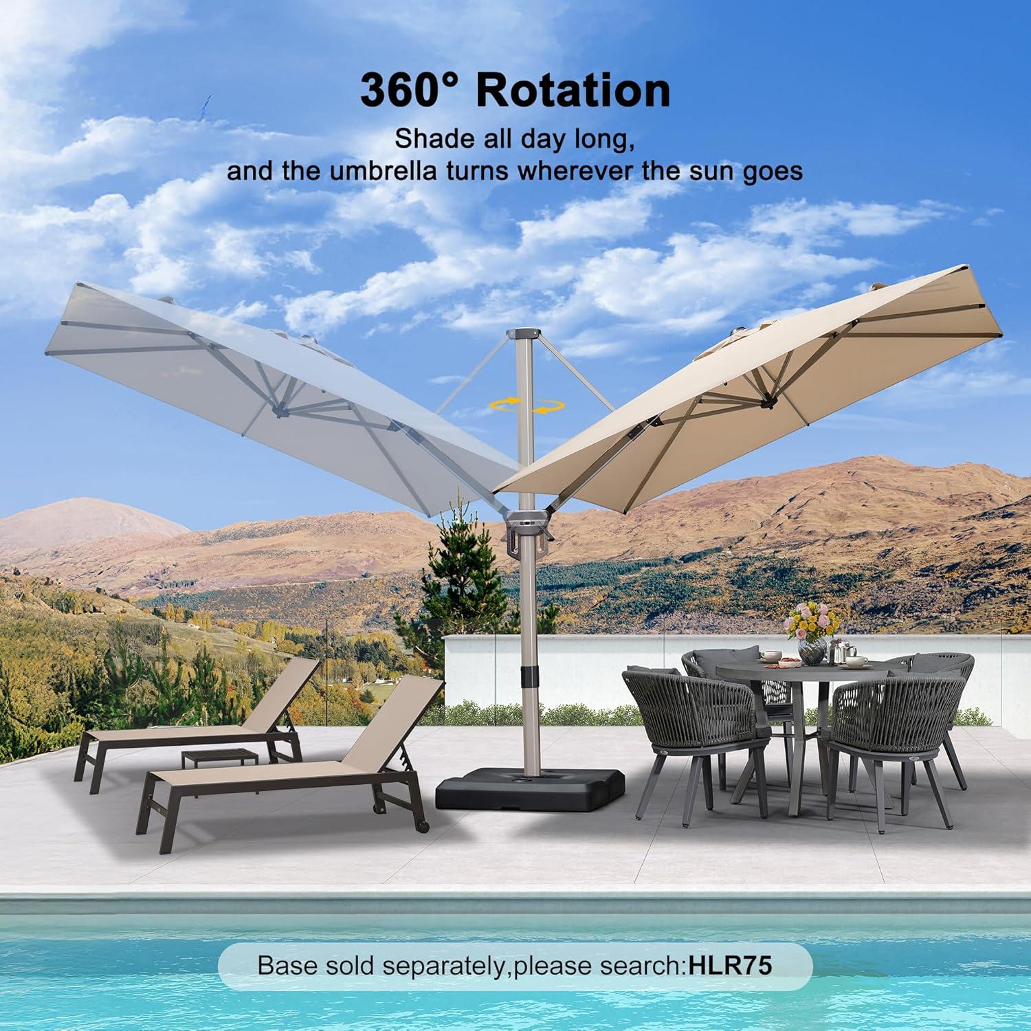 image:imagePURPLE LEAF 9 X 115 Patio Umbrella Rectangle Outdoor Cantilever Umbrella Aluminum Offset Umbrella with Champagne Frame and 360 Rotation for Pool Deck Garden GreyBeige