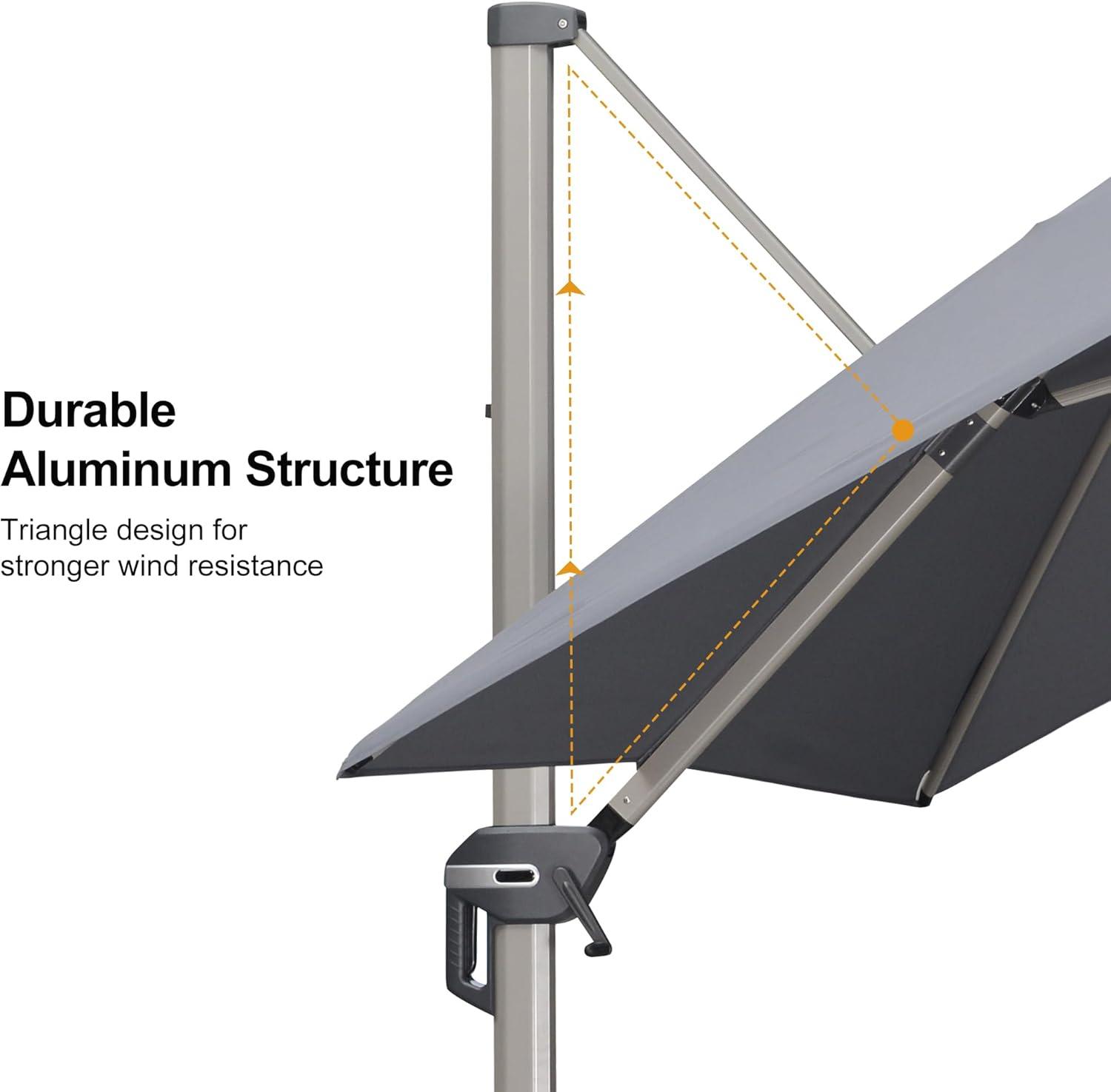 image:imagePURPLE LEAF 9 X 115 Patio Umbrella Rectangle Outdoor Cantilever Umbrella Aluminum Offset Umbrella with Champagne Frame and 360 Rotation for Pool Deck Garden GreyLight Grey