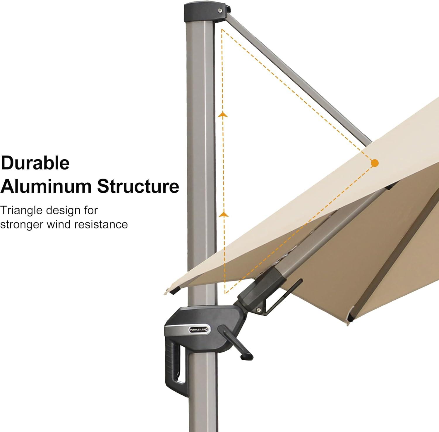 image:imagePURPLE LEAF 9 X 115 Patio Umbrella Rectangle Outdoor Cantilever Umbrella Aluminum Offset Umbrella with Champagne Frame and 360 Rotation for Pool Deck Garden GreyBeige