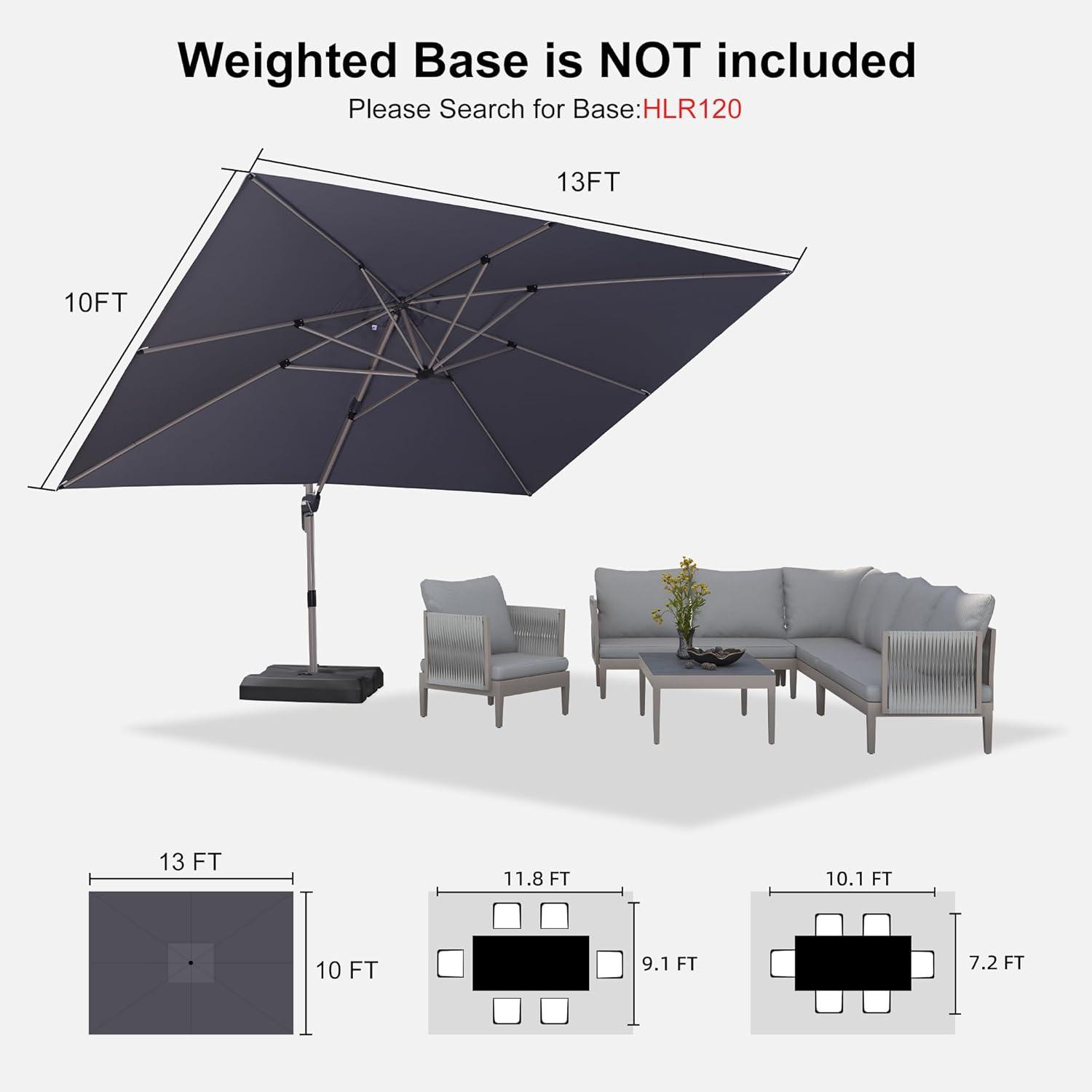 image:imagePURPLE LEAF 9 X 115 Patio Umbrella Rectangle Outdoor Cantilever Umbrella Aluminum Offset Umbrella with Champagne Frame and 360 Rotation for Pool Deck Garden GreyLight Grey