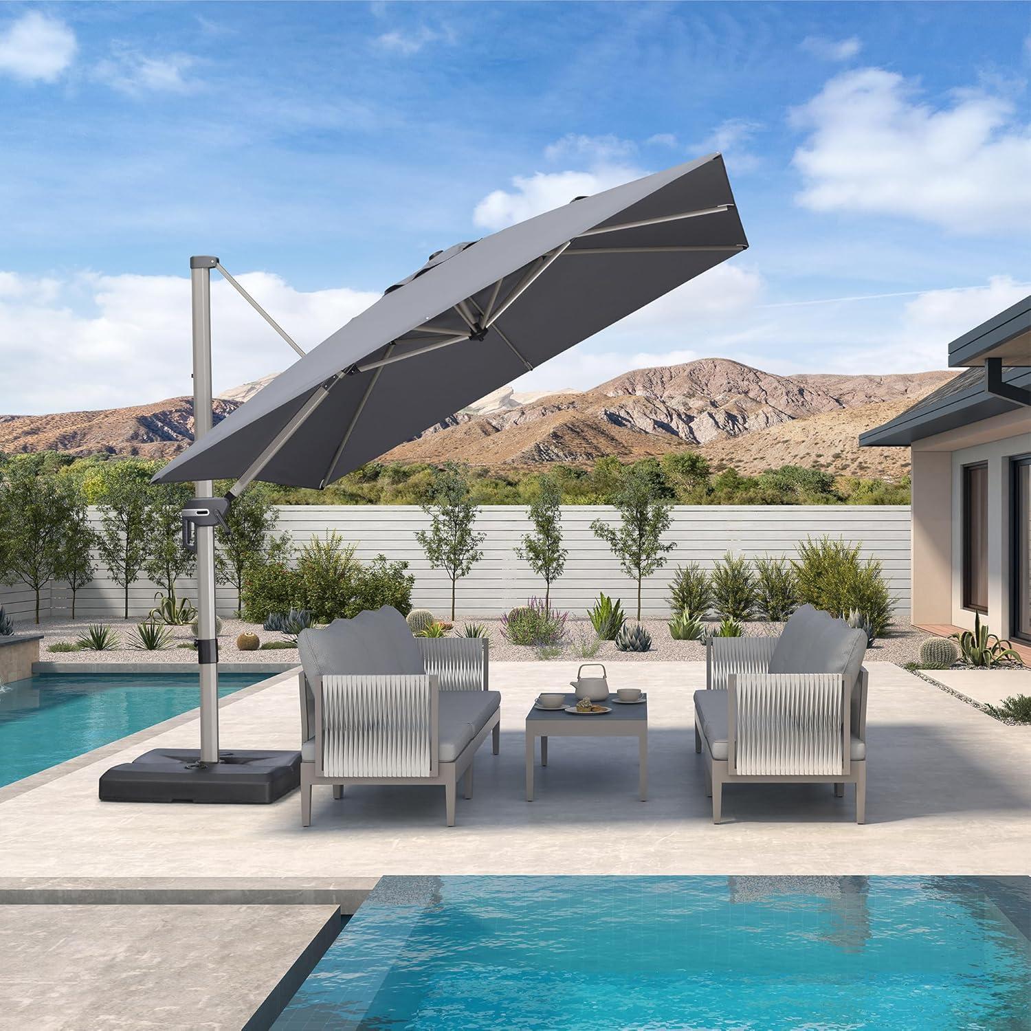 image:imagePURPLE LEAF 9 X 115 Patio Umbrella Rectangle Outdoor Cantilever Umbrella Aluminum Offset Umbrella with Champagne Frame and 360 Rotation for Pool Deck Garden GreyLight Grey