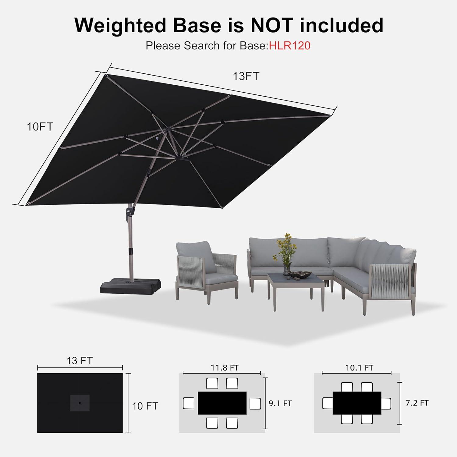 image:imagePURPLE LEAF 9 X 115 Patio Umbrella Rectangle Outdoor Cantilever Umbrella Aluminum Offset Umbrella with Champagne Frame and 360 Rotation for Pool Deck Garden GreyBlack