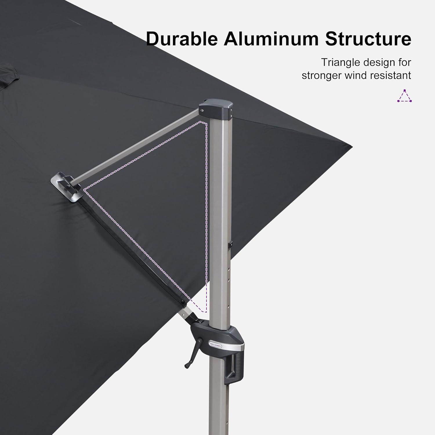 image:imagePURPLE LEAF 9 X 115 Patio Umbrella Rectangle Outdoor Cantilever Umbrella Aluminum Offset Umbrella with Champagne Frame and 360 Rotation for Pool Deck Garden GreyBlack