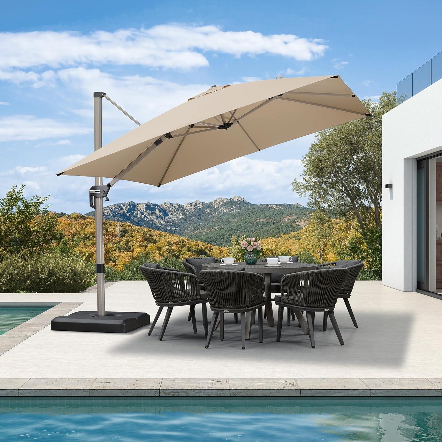 image:imagePURPLE LEAF 9 X 115 Patio Umbrella Rectangle Outdoor Cantilever Umbrella Aluminum Offset Umbrella with Champagne Frame and 360 Rotation for Pool Deck Garden GreyBeige