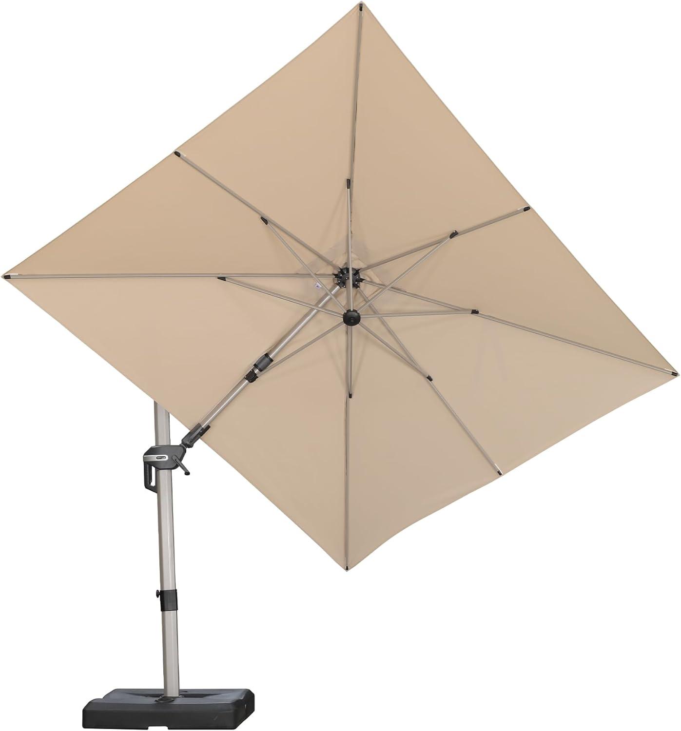 image:imagePURPLE LEAF 9 X 115 Patio Umbrella Rectangle Outdoor Cantilever Umbrella Aluminum Offset Umbrella with Champagne Frame and 360 Rotation for Pool Deck Garden GreyBeige