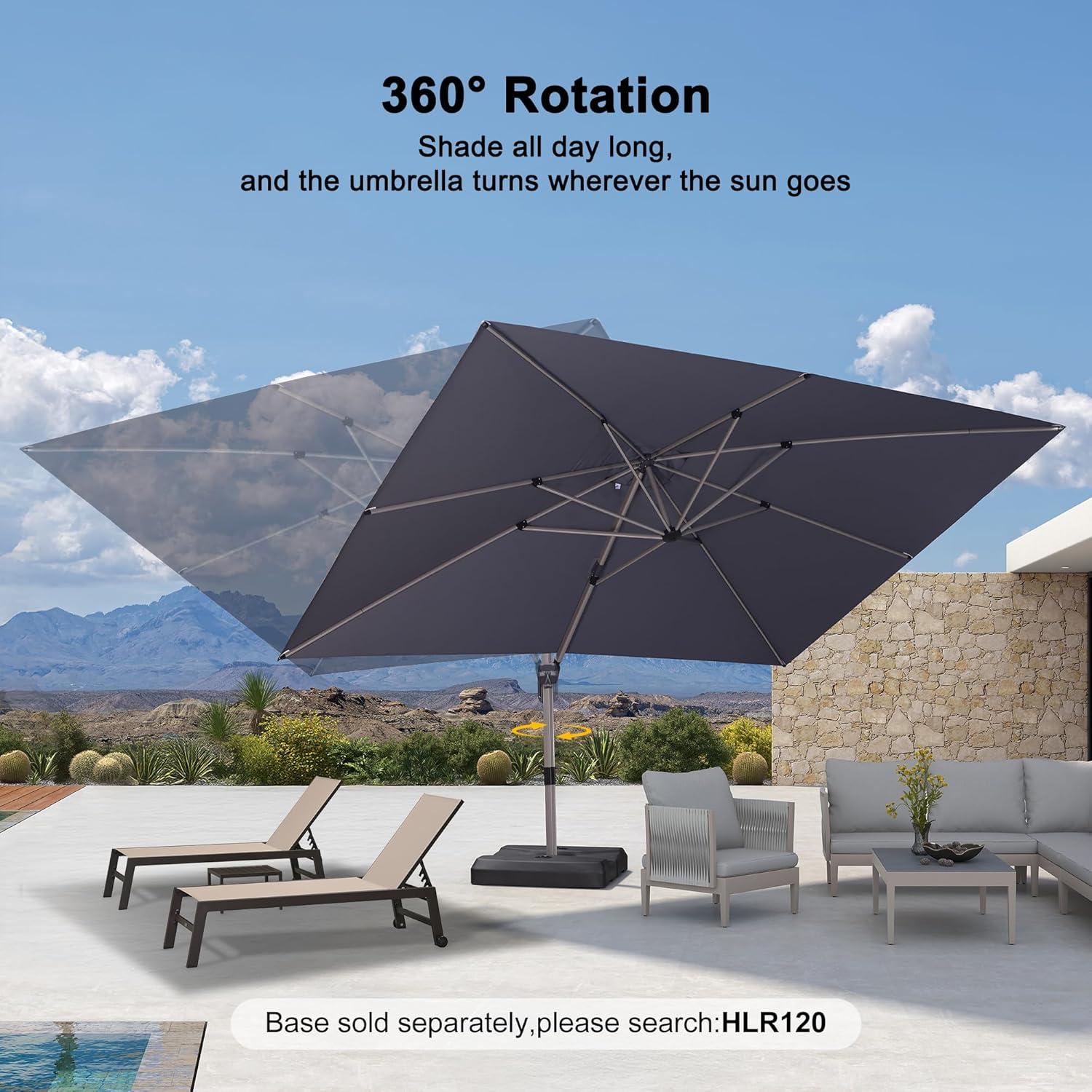 image:imagePURPLE LEAF 9 X 115 Patio Umbrella Rectangle Outdoor Cantilever Umbrella Aluminum Offset Umbrella with Champagne Frame and 360 Rotation for Pool Deck Garden GreyLight Grey