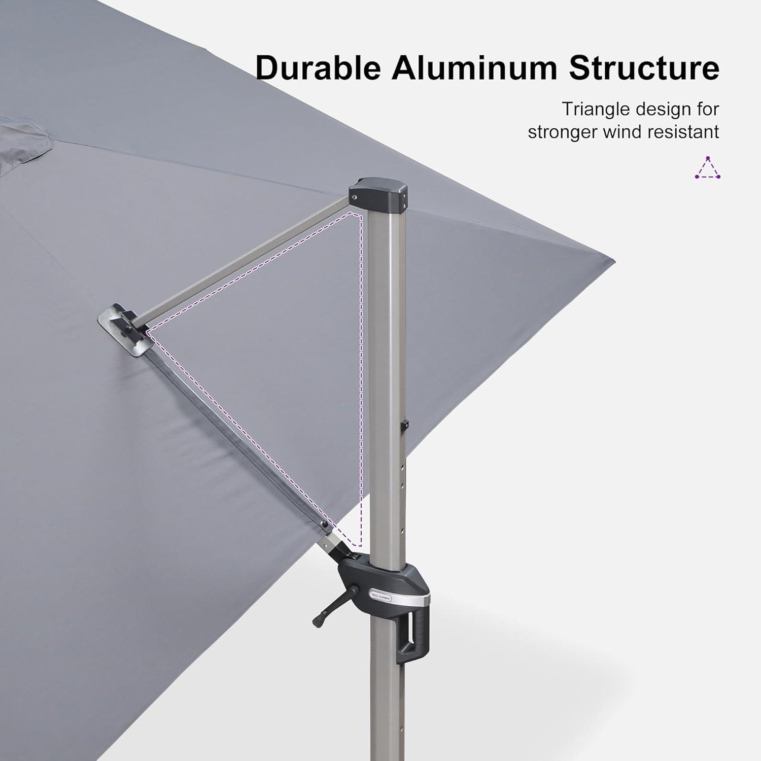 image:imagePURPLE LEAF 9 X 115 Patio Umbrella Rectangle Outdoor Cantilever Umbrella Aluminum Offset Umbrella with Champagne Frame and 360 Rotation for Pool Deck Garden GreyLight Grey