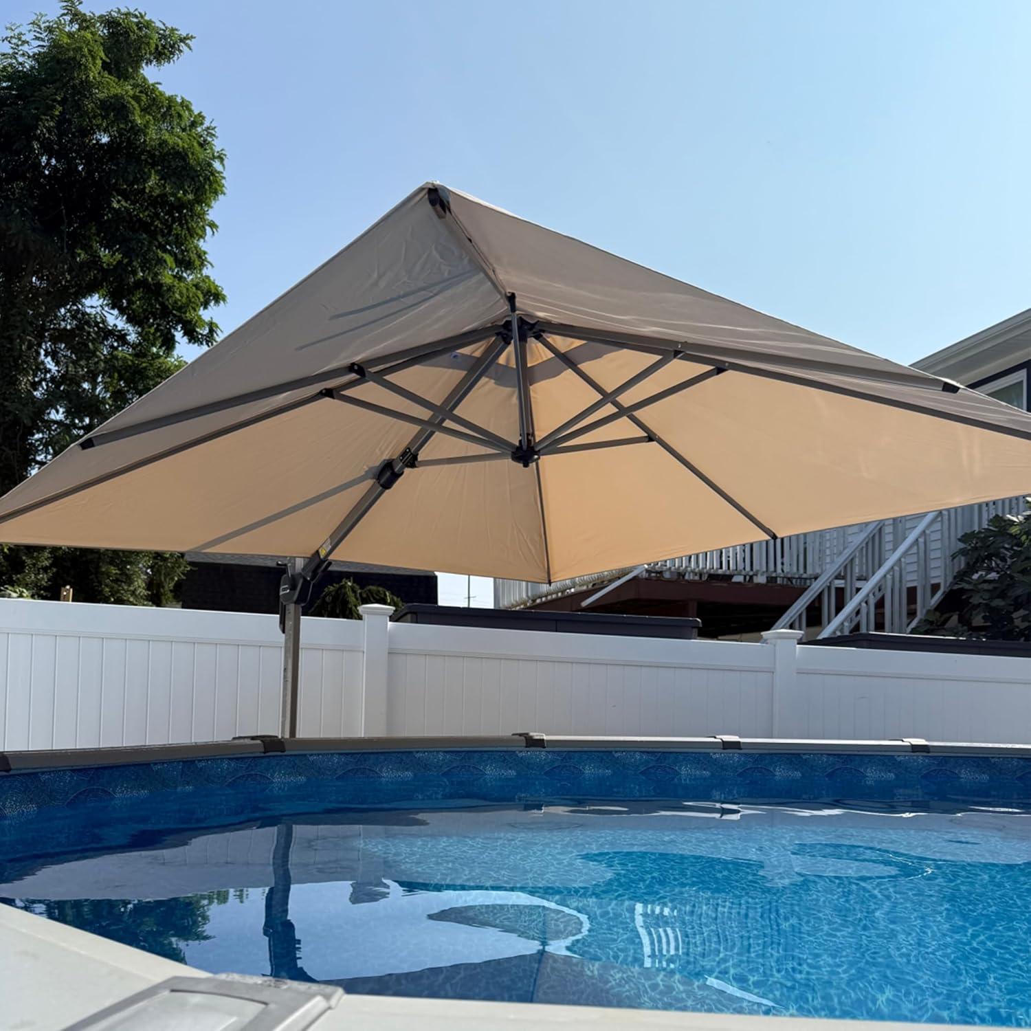 image:imagePURPLE LEAF 9 X 115 Patio Umbrella Rectangle Outdoor Cantilever Umbrella Aluminum Offset Umbrella with Champagne Frame and 360 Rotation for Pool Deck Garden GreyBeige