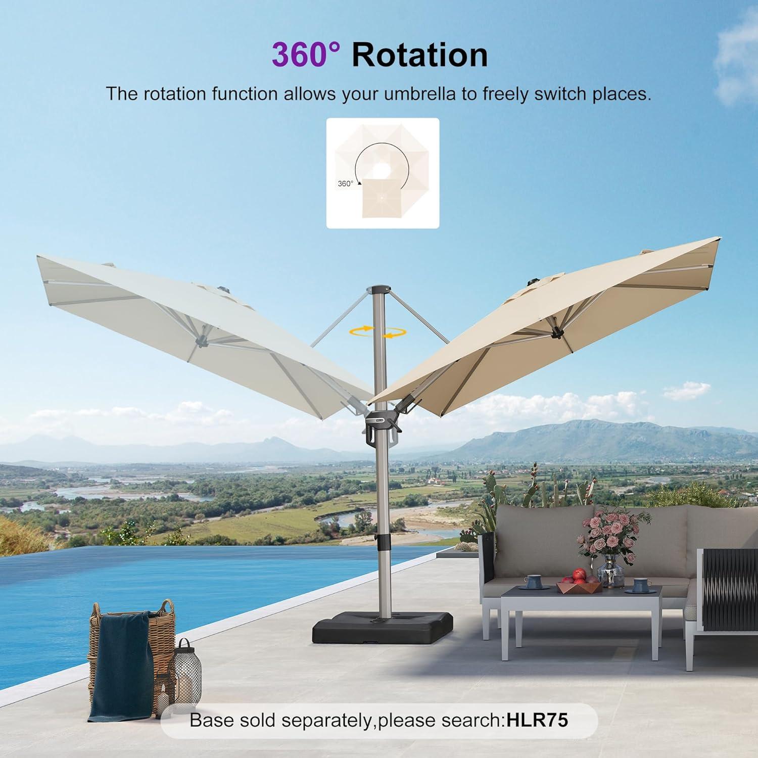 image:imagePURPLE LEAF 9 X 115 Patio Umbrella Rectangle Outdoor Cantilever Umbrella Aluminum Offset Umbrella with Champagne Frame and 360 Rotation for Pool Deck Garden GreyBeige