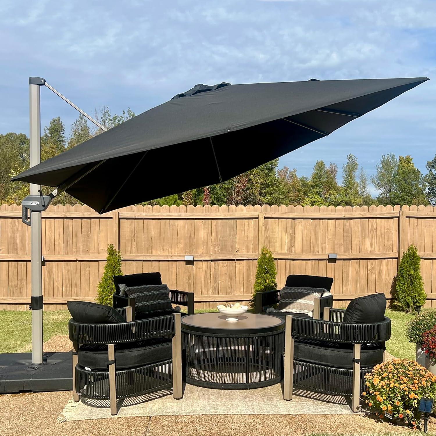 image:imagePURPLE LEAF 9 X 115 Patio Umbrella Rectangle Outdoor Cantilever Umbrella Aluminum Offset Umbrella with Champagne Frame and 360 Rotation for Pool Deck Garden GreyBlack