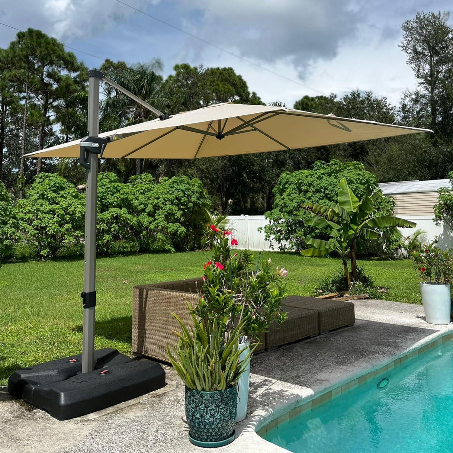 image:imagePURPLE LEAF 9 X 115 Patio Umbrella Rectangle Outdoor Cantilever Umbrella Aluminum Offset Umbrella with Champagne Frame and 360 Rotation for Pool Deck Garden GreyBeige