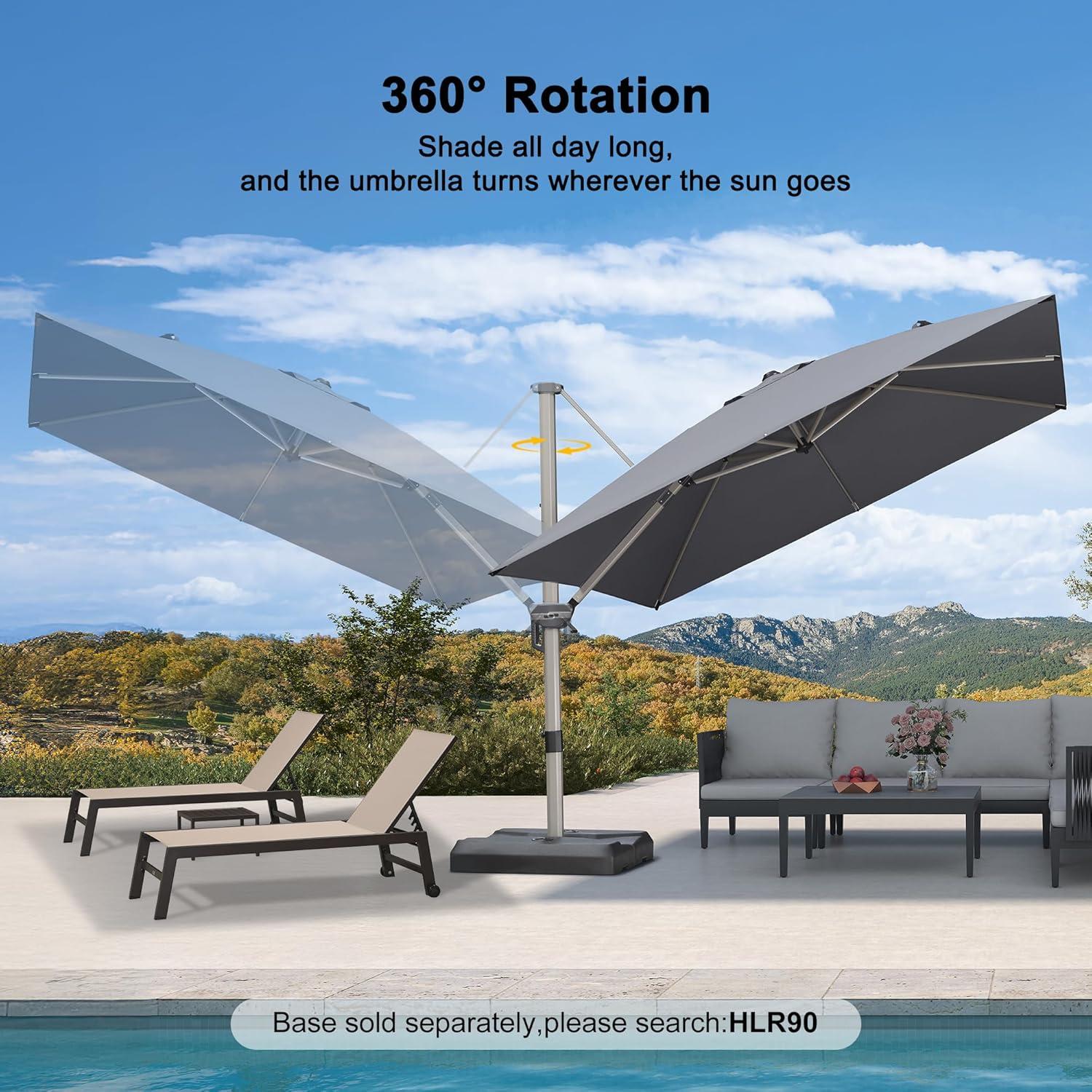 image:imagePURPLE LEAF 9 X 115 Patio Umbrella Rectangle Outdoor Cantilever Umbrella Aluminum Offset Umbrella with Champagne Frame and 360 Rotation for Pool Deck Garden GreyLight Grey