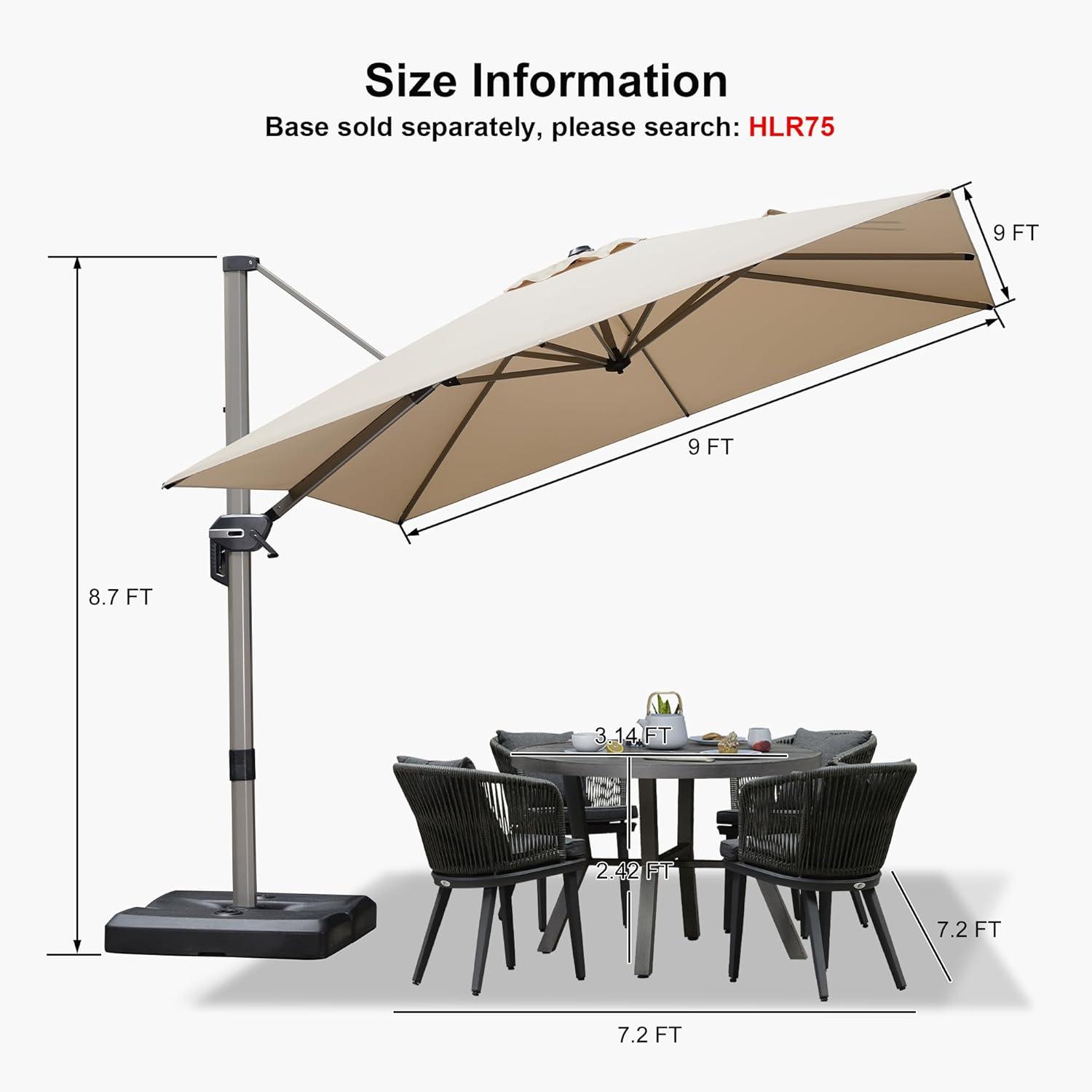 image:imagePURPLE LEAF 9 X 115 Patio Umbrella Rectangle Outdoor Cantilever Umbrella Aluminum Offset Umbrella with Champagne Frame and 360 Rotation for Pool Deck Garden GreyBeige