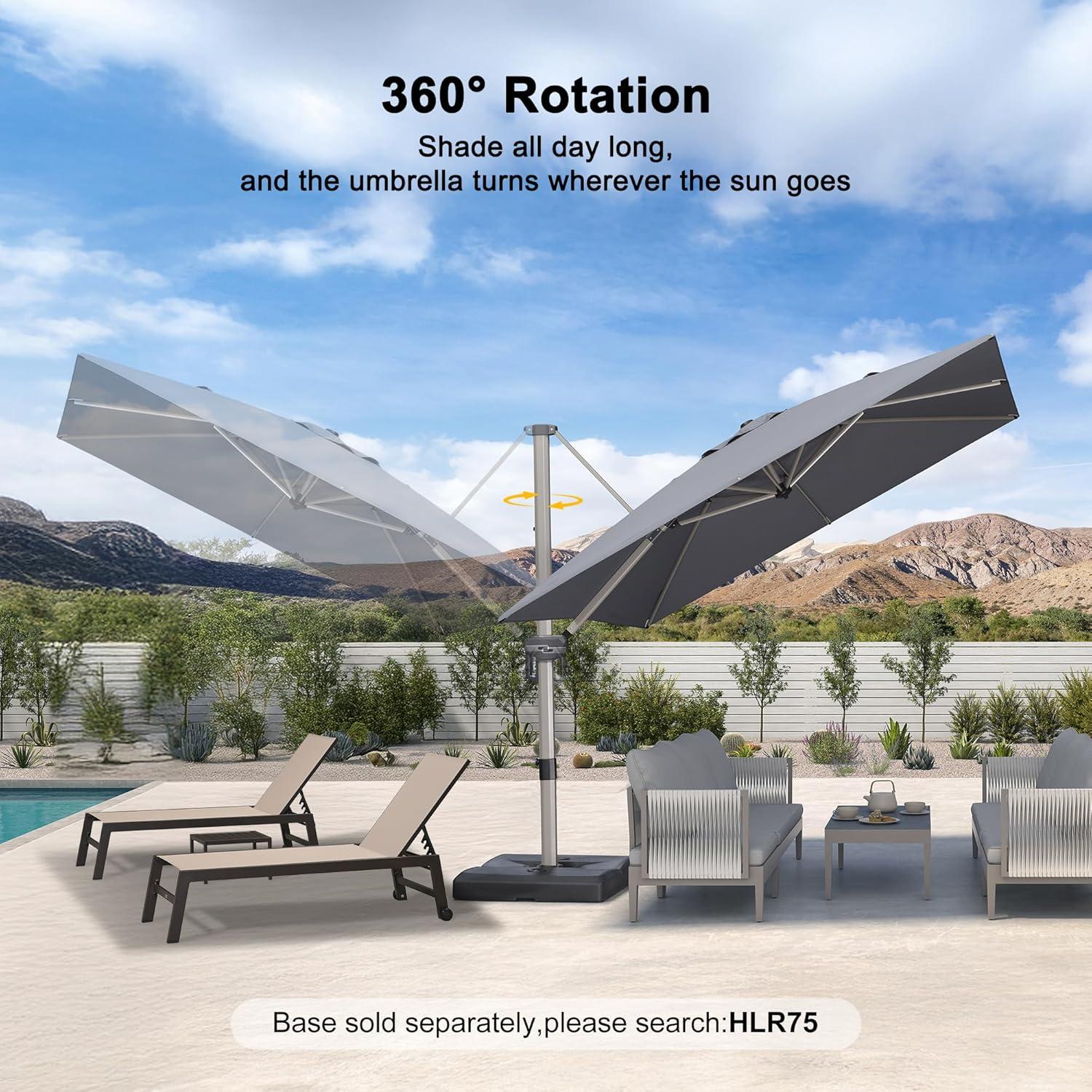 image:imagePURPLE LEAF 9 X 115 Patio Umbrella Rectangle Outdoor Cantilever Umbrella Aluminum Offset Umbrella with Champagne Frame and 360 Rotation for Pool Deck Garden GreyLight Grey