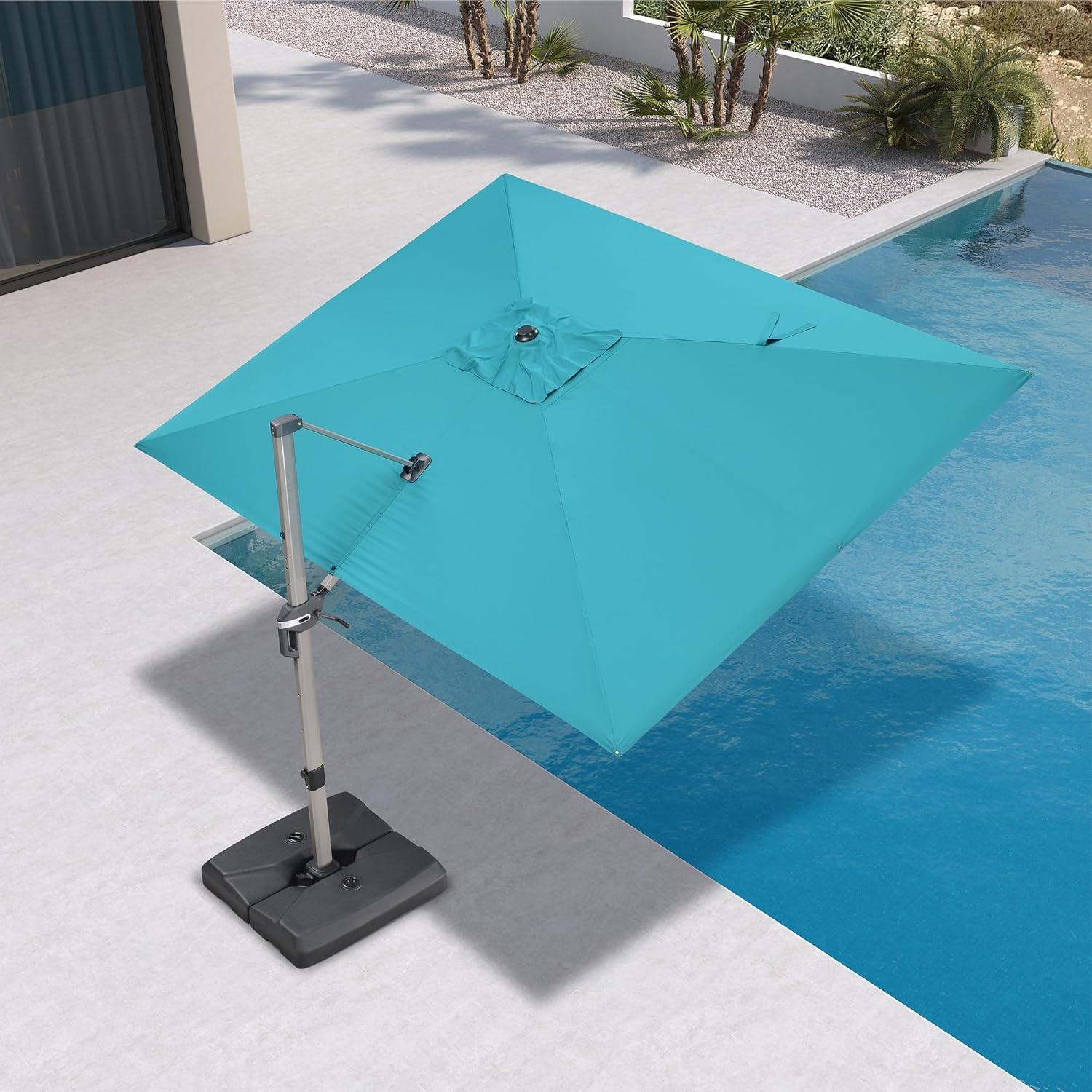 image:imagePURPLE LEAF 9 X 115 Patio Umbrella Rectangle Outdoor Cantilever Umbrella Aluminum Offset Umbrella with Champagne Frame and 360 Rotation for Pool Deck Garden GreyTurquoise Blue