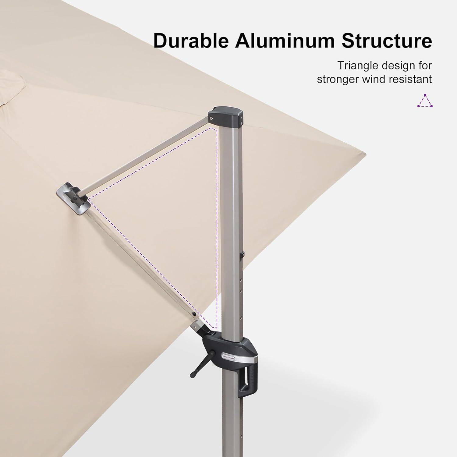 image:imagePURPLE LEAF 9 X 115 Patio Umbrella Rectangle Outdoor Cantilever Umbrella Aluminum Offset Umbrella with Champagne Frame and 360 Rotation for Pool Deck Garden GreyBeige