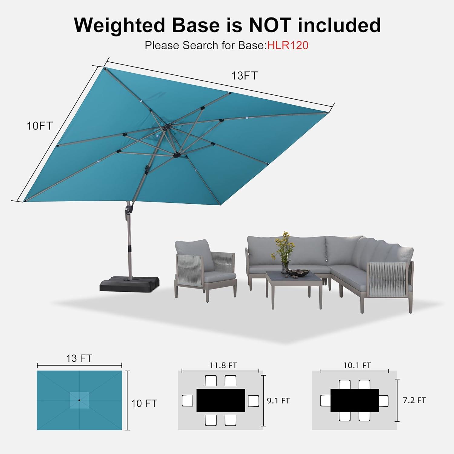 image:imagePURPLE LEAF 9 X 115 Patio Umbrella Rectangle Outdoor Cantilever Umbrella Aluminum Offset Umbrella with Champagne Frame and 360 Rotation for Pool Deck Garden GreyTurquoise Blue