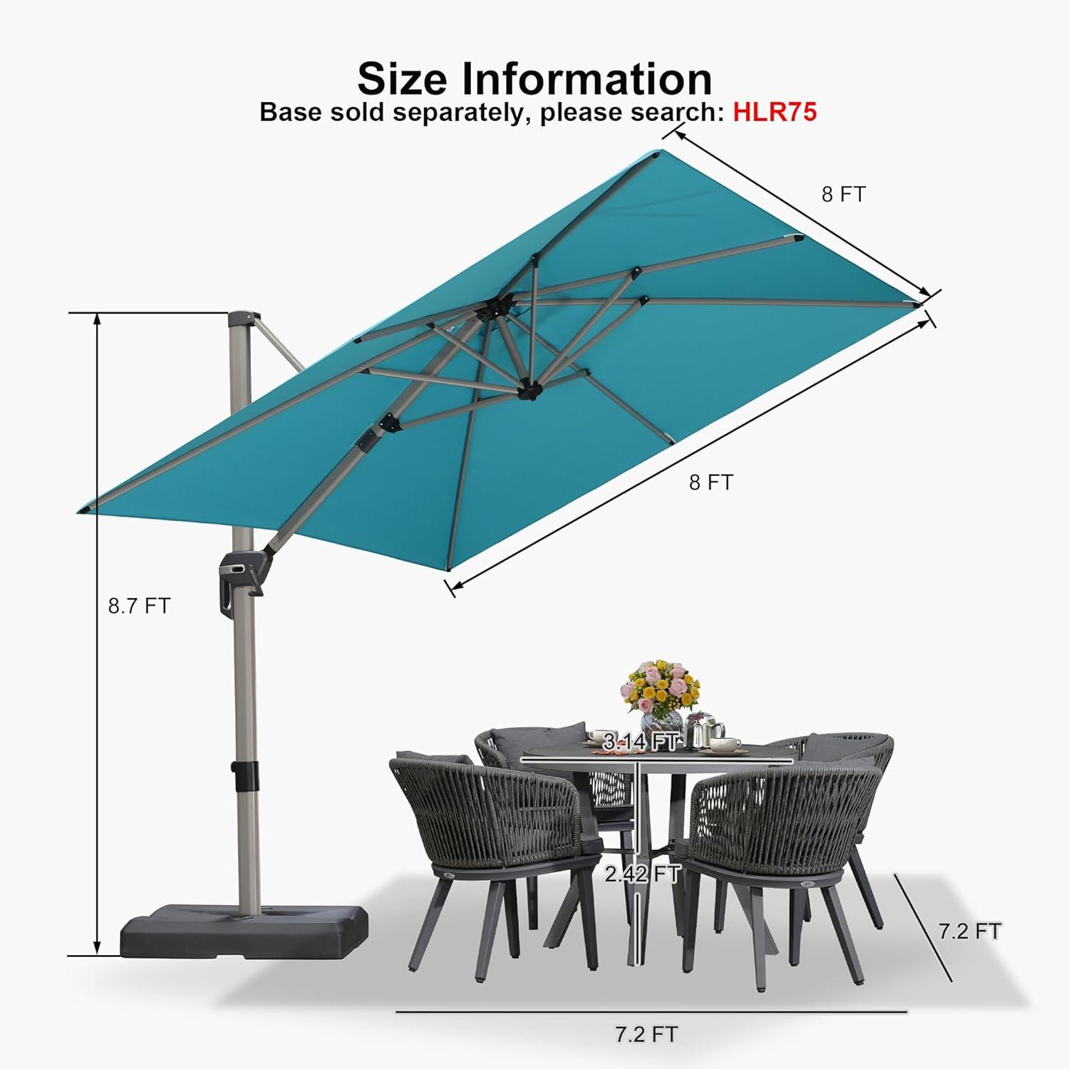 image:imagePURPLE LEAF 9 X 115 Patio Umbrella Rectangle Outdoor Cantilever Umbrella Aluminum Offset Umbrella with Champagne Frame and 360 Rotation for Pool Deck Garden GreyTurquoise Blue