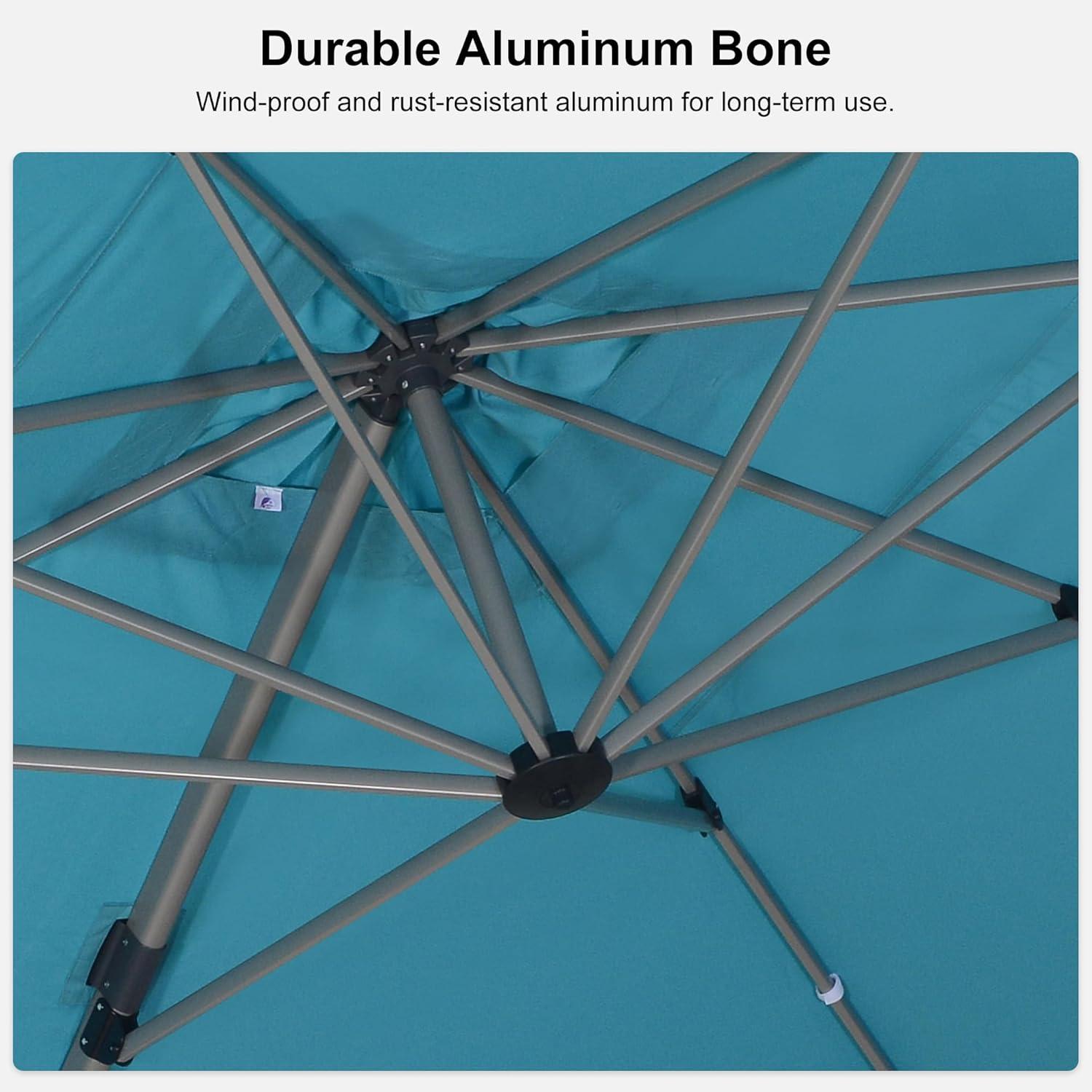 image:imagePURPLE LEAF 9 X 115 Patio Umbrella Rectangle Outdoor Cantilever Umbrella Aluminum Offset Umbrella with Champagne Frame and 360 Rotation for Pool Deck Garden GreyTurquoise Blue