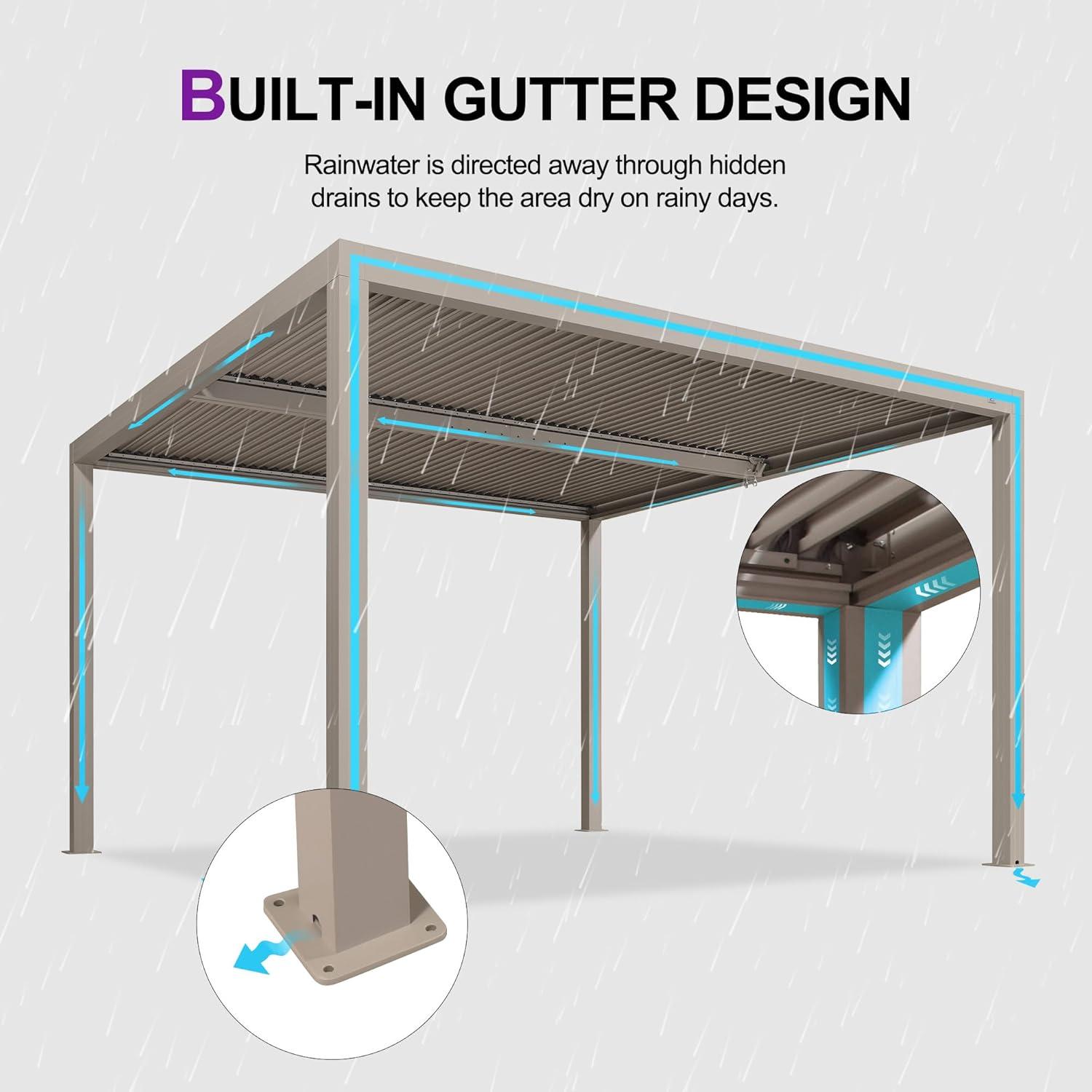 image:imagePURPLE LEAF Louvered Pergola 12 24 Outdoor Hardtop Gazebo Adjustable Aluminum Sun Shade for Deck Garden Backyard Patio Retractable Roof CanopyAluminum