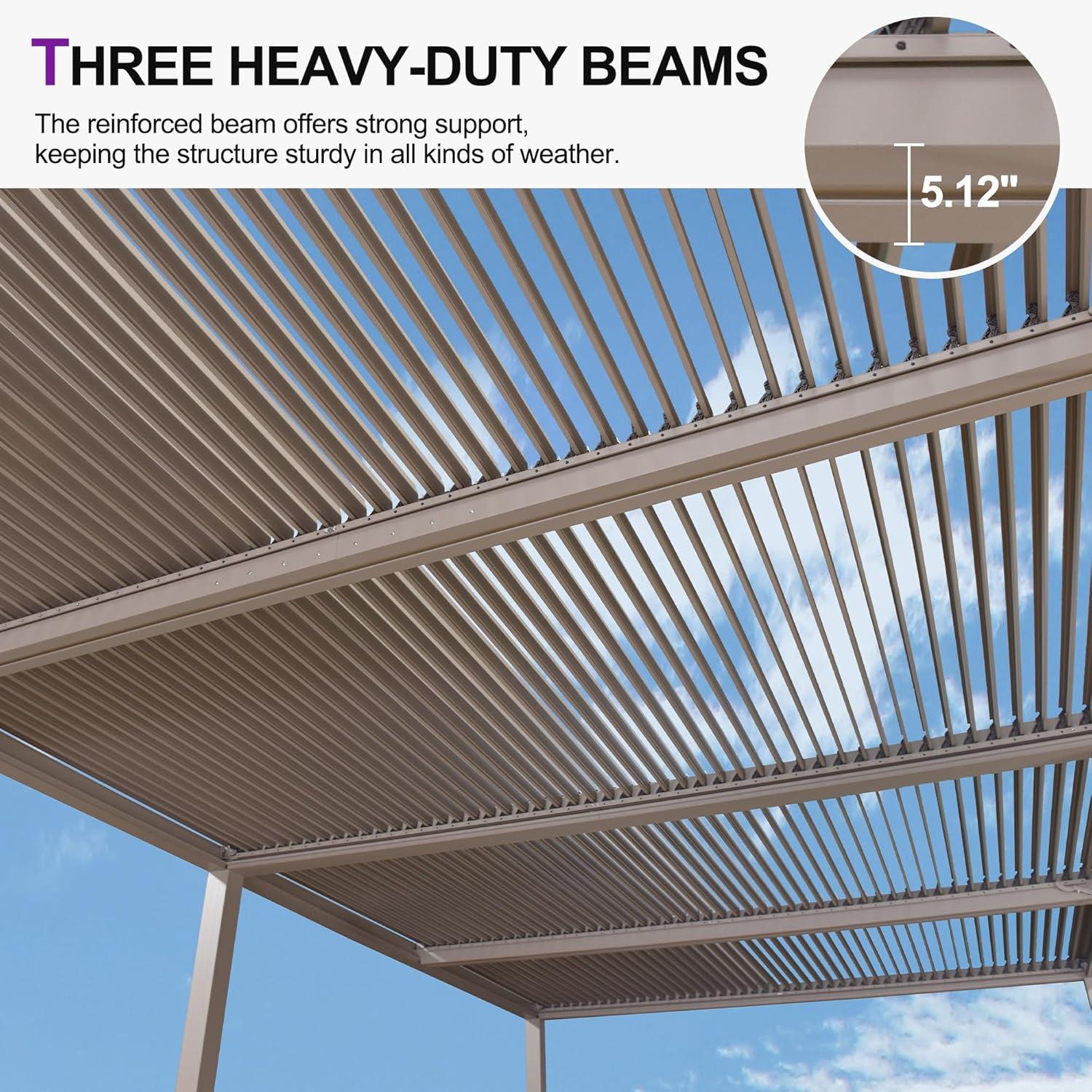 image:imagePURPLE LEAF Louvered Pergola 12 24 Outdoor Hardtop Gazebo Adjustable Aluminum Sun Shade for Deck Garden Backyard Patio Retractable Roof CanopyAluminum with Lights