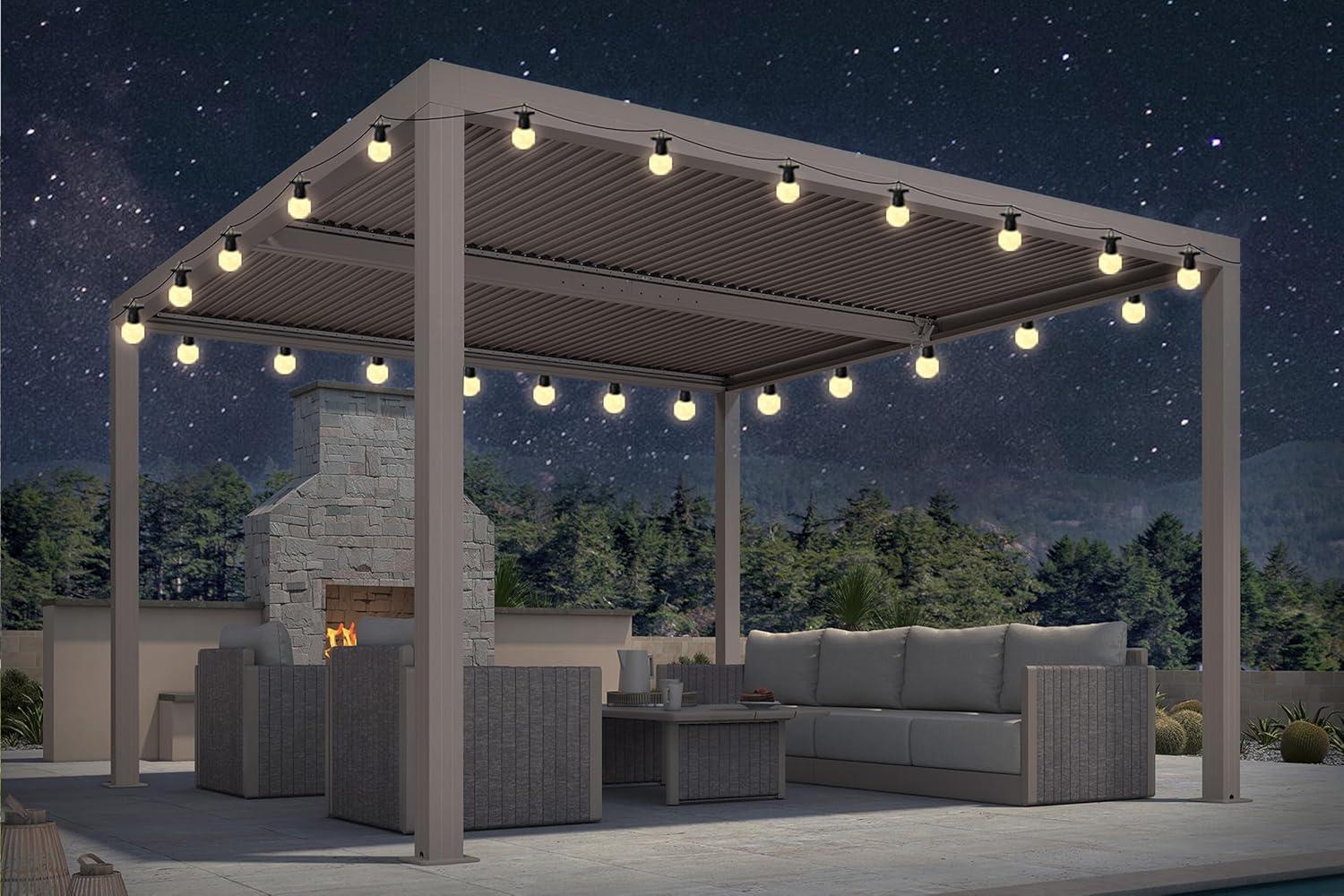 image:imagePURPLE LEAF Louvered Pergola 12 24 Outdoor Hardtop Gazebo Adjustable Aluminum Sun Shade for Deck Garden Backyard Patio Retractable Roof CanopyAluminum with Lights