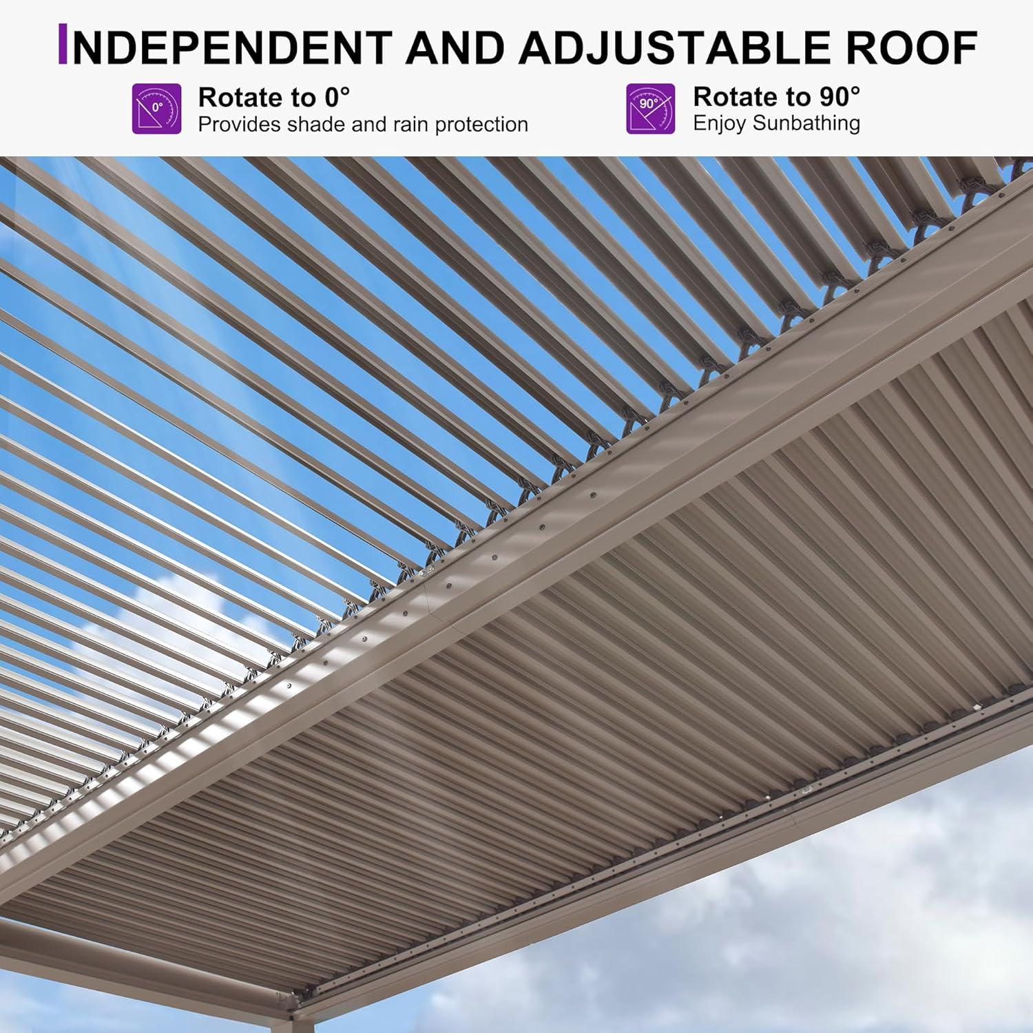 image:imagePURPLE LEAF Louvered Pergola 12 24 Outdoor Hardtop Gazebo Adjustable Aluminum Sun Shade for Deck Garden Backyard Patio Retractable Roof CanopyAluminum