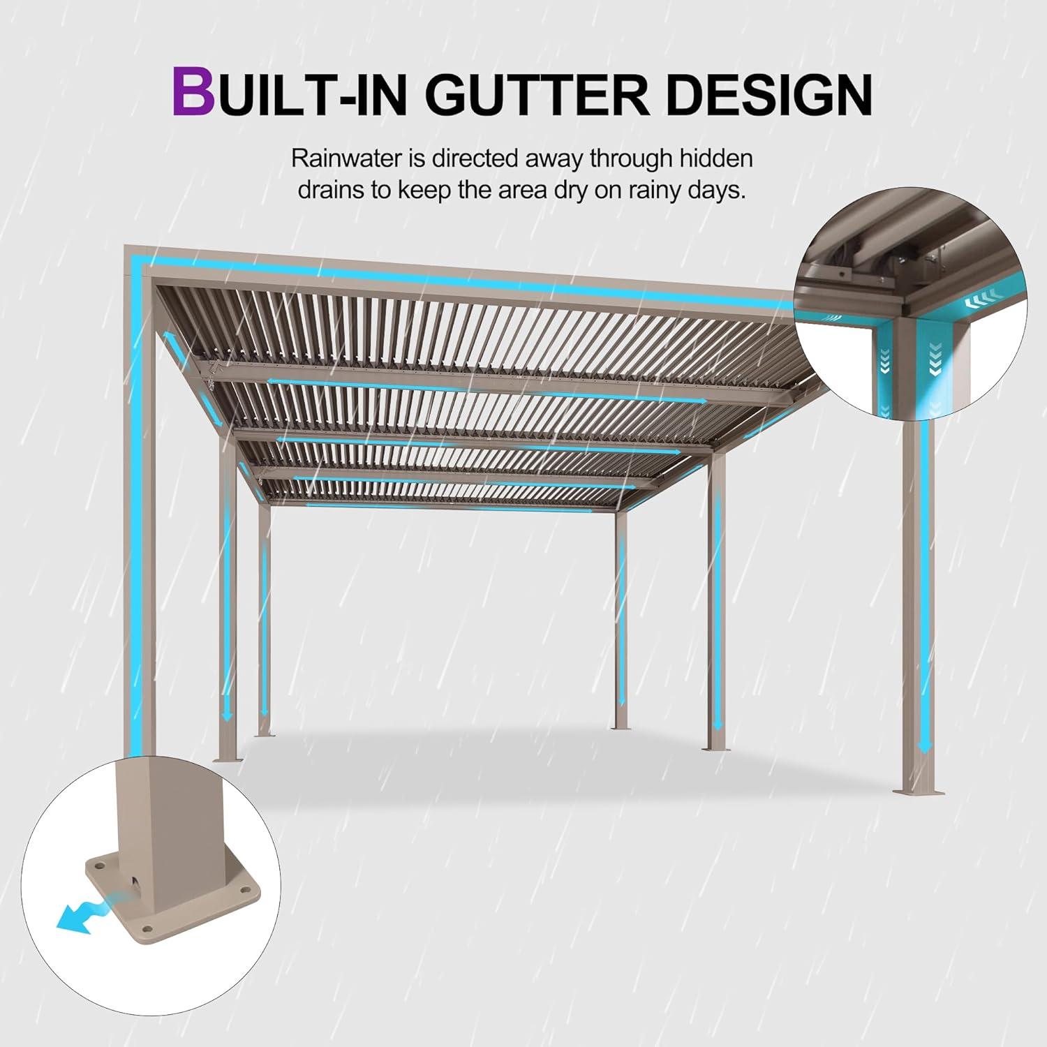 image:imagePURPLE LEAF Louvered Pergola 12 24 Outdoor Hardtop Gazebo Adjustable Aluminum Sun Shade for Deck Garden Backyard Patio Retractable Roof CanopyAluminum with Lights
