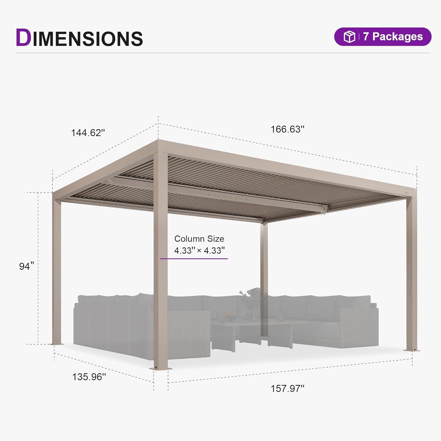image:imagePURPLE LEAF Louvered Pergola 12 24 Outdoor Hardtop Gazebo Adjustable Aluminum Sun Shade for Deck Garden Backyard Patio Retractable Roof CanopyAluminum with Lights