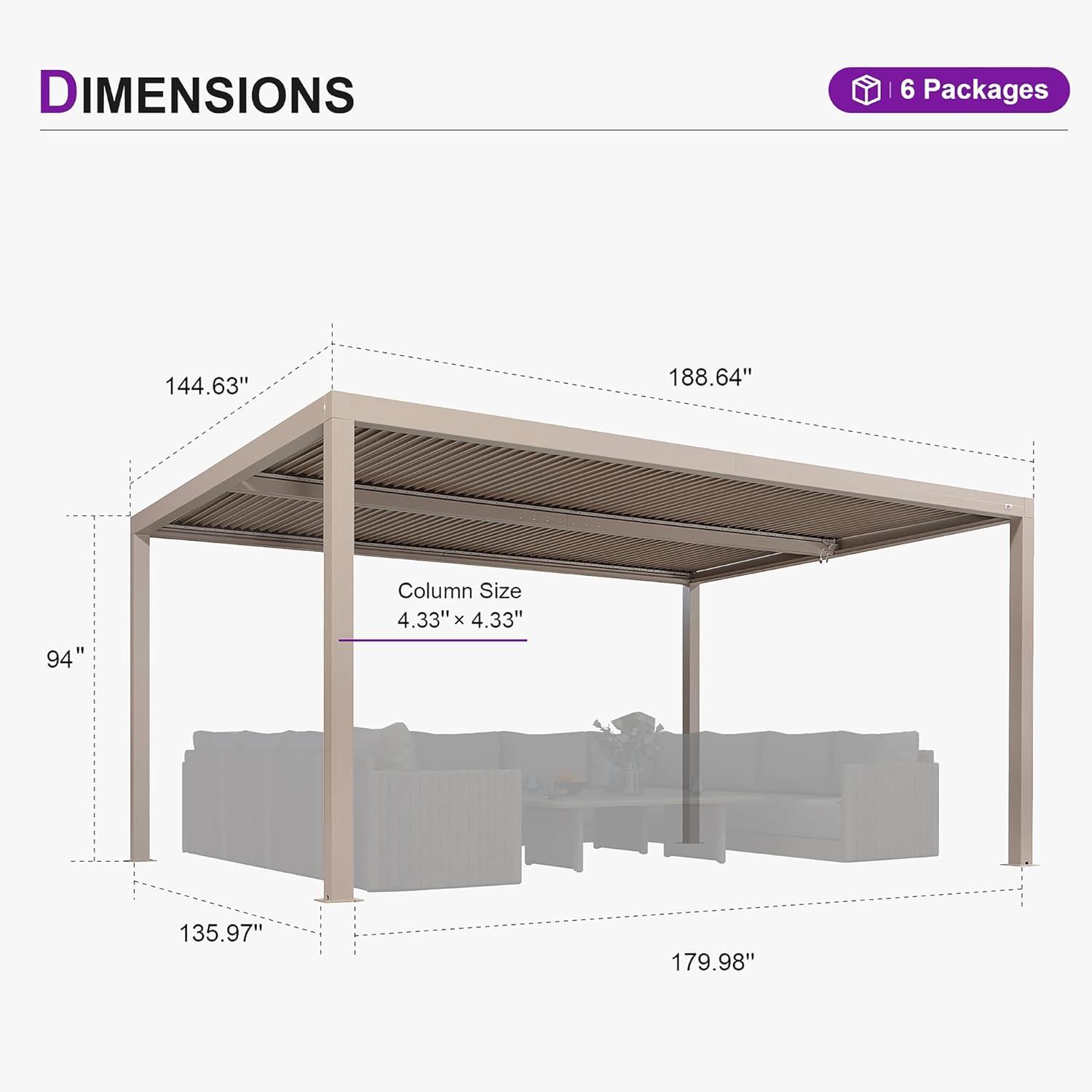 image:imagePURPLE LEAF Louvered Pergola 12 24 Outdoor Hardtop Gazebo Adjustable Aluminum Sun Shade for Deck Garden Backyard Patio Retractable Roof CanopyAluminum with Lights
