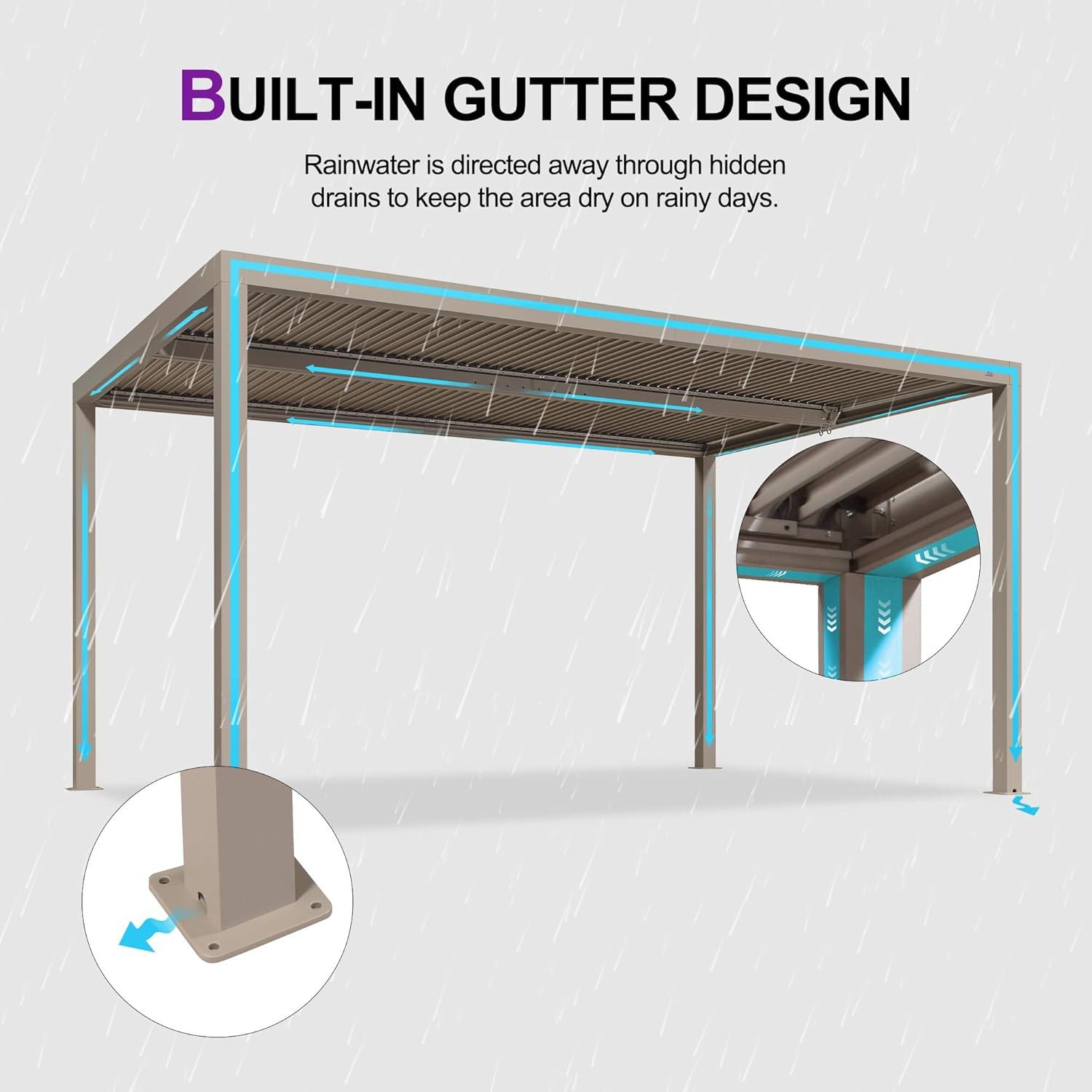 image:imagePURPLE LEAF Louvered Pergola 12 24 Outdoor Hardtop Gazebo Adjustable Aluminum Sun Shade for Deck Garden Backyard Patio Retractable Roof CanopyAluminum