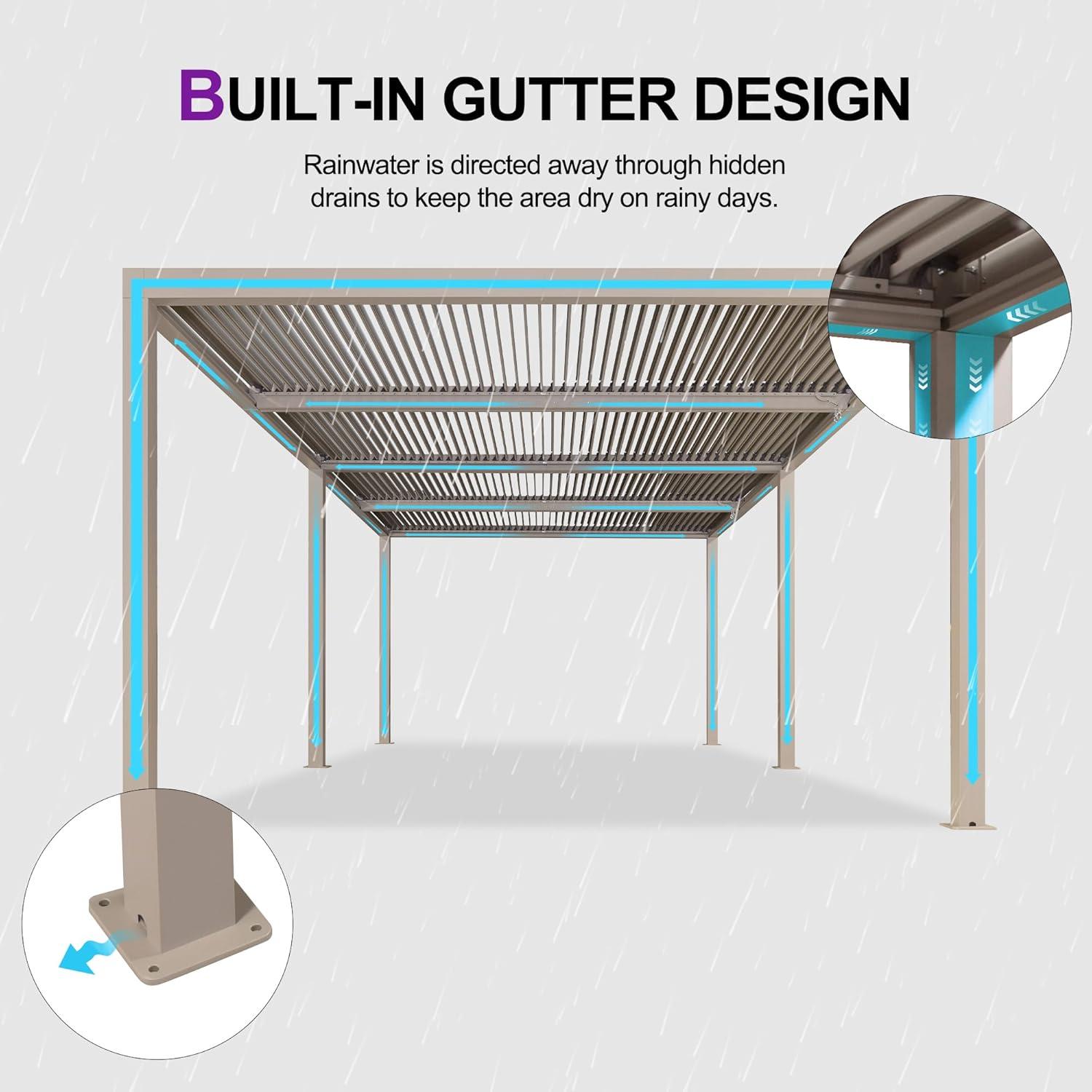 image:imagePURPLE LEAF Louvered Pergola 12 24 Outdoor Hardtop Gazebo Adjustable Aluminum Sun Shade for Deck Garden Backyard Patio Retractable Roof CanopyAluminum