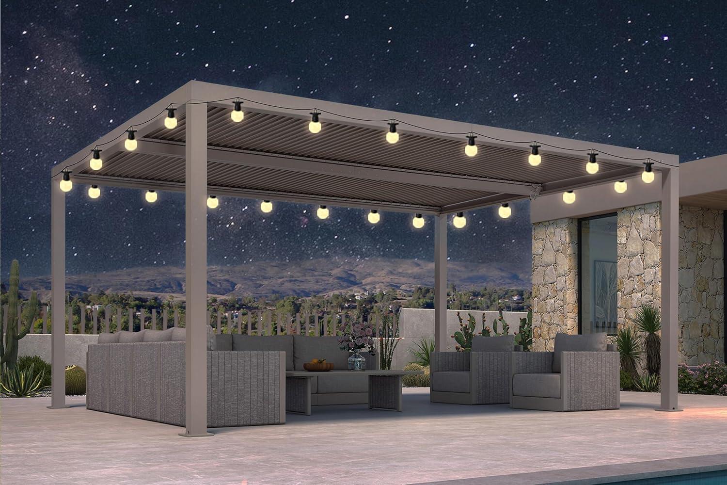 image:imagePURPLE LEAF Louvered Pergola 12 24 Outdoor Hardtop Gazebo Adjustable Aluminum Sun Shade for Deck Garden Backyard Patio Retractable Roof CanopyAluminum with Lights