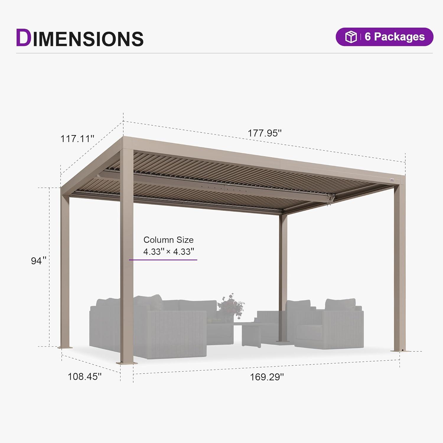 image:imagePURPLE LEAF Louvered Pergola 12 24 Outdoor Hardtop Gazebo Adjustable Aluminum Sun Shade for Deck Garden Backyard Patio Retractable Roof CanopyAluminum