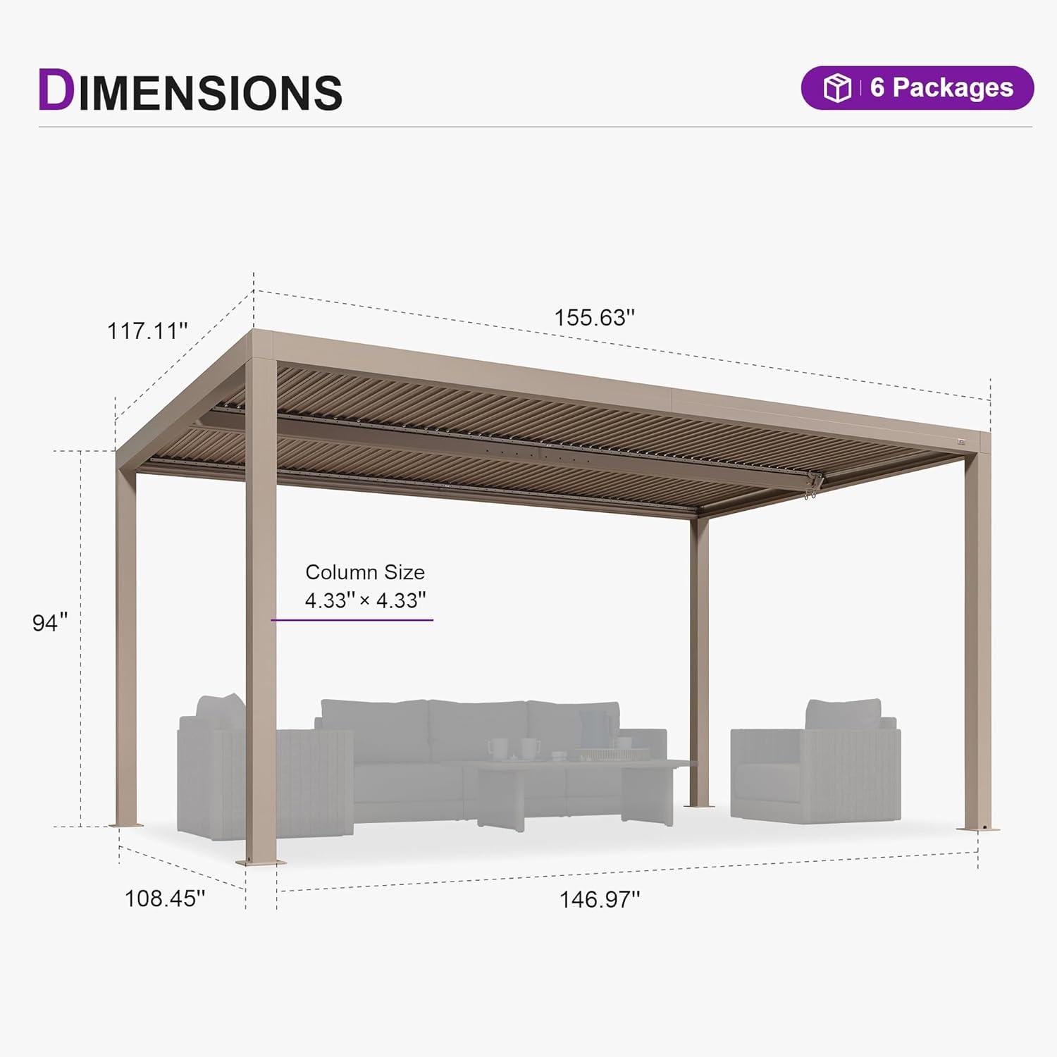 image:imagePURPLE LEAF Louvered Pergola 12 24 Outdoor Hardtop Gazebo Adjustable Aluminum Sun Shade for Deck Garden Backyard Patio Retractable Roof CanopyAluminum
