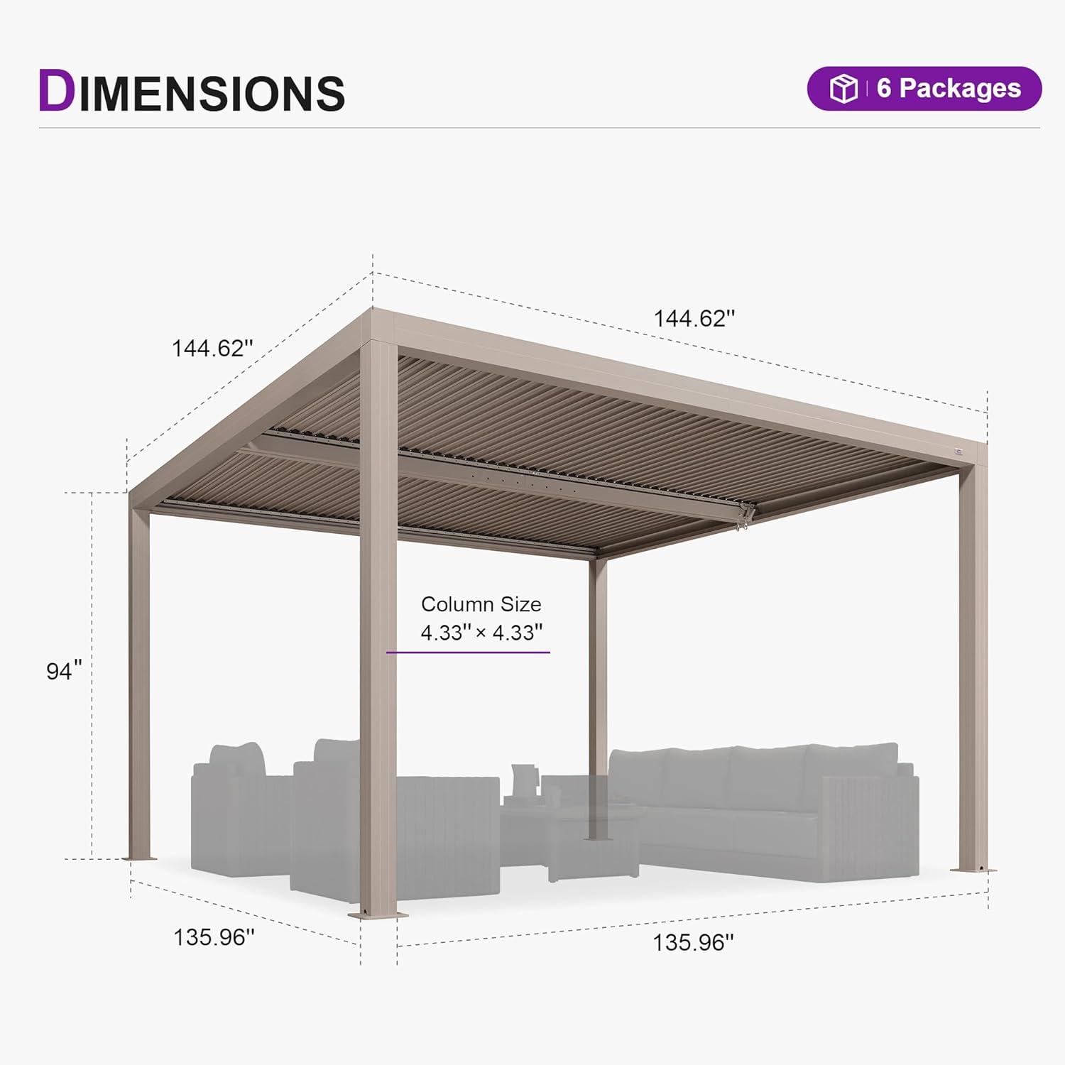 image:imagePURPLE LEAF Louvered Pergola 12 24 Outdoor Hardtop Gazebo Adjustable Aluminum Sun Shade for Deck Garden Backyard Patio Retractable Roof CanopyAluminum