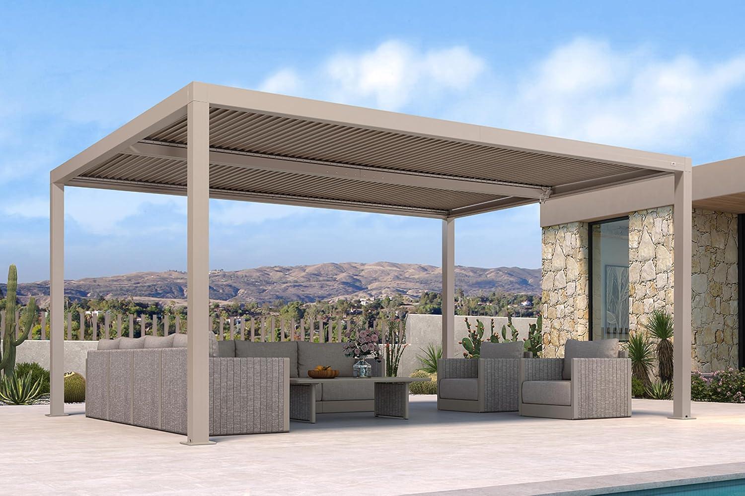 image:imagePURPLE LEAF Louvered Pergola 12 24 Outdoor Hardtop Gazebo Adjustable Aluminum Sun Shade for Deck Garden Backyard Patio Retractable Roof CanopyAluminum