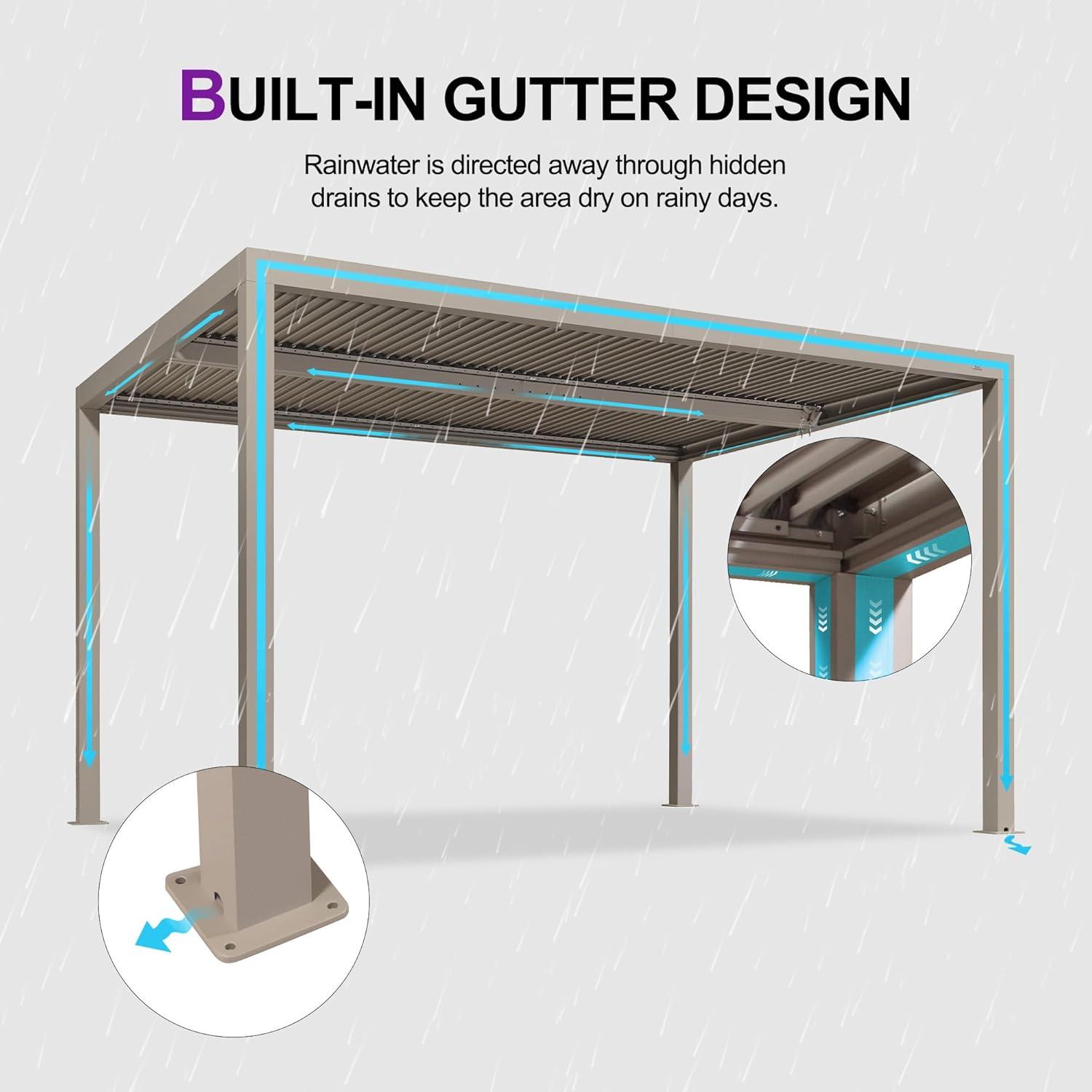 image:imagePURPLE LEAF Louvered Pergola 12 24 Outdoor Hardtop Gazebo Adjustable Aluminum Sun Shade for Deck Garden Backyard Patio Retractable Roof CanopyAluminum