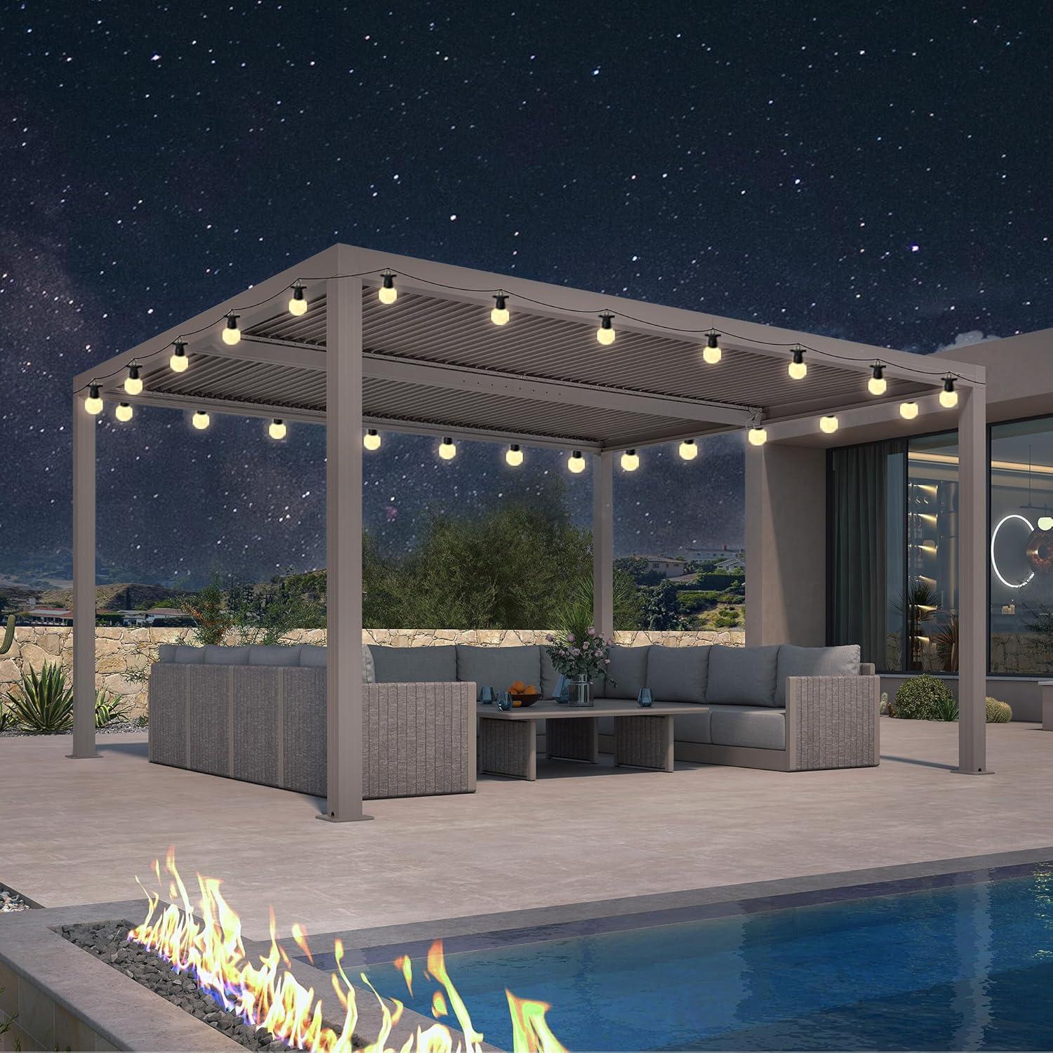 image:imagePURPLE LEAF Louvered Pergola 12 24 Outdoor Hardtop Gazebo Adjustable Aluminum Sun Shade for Deck Garden Backyard Patio Retractable Roof CanopyAluminum with Lights