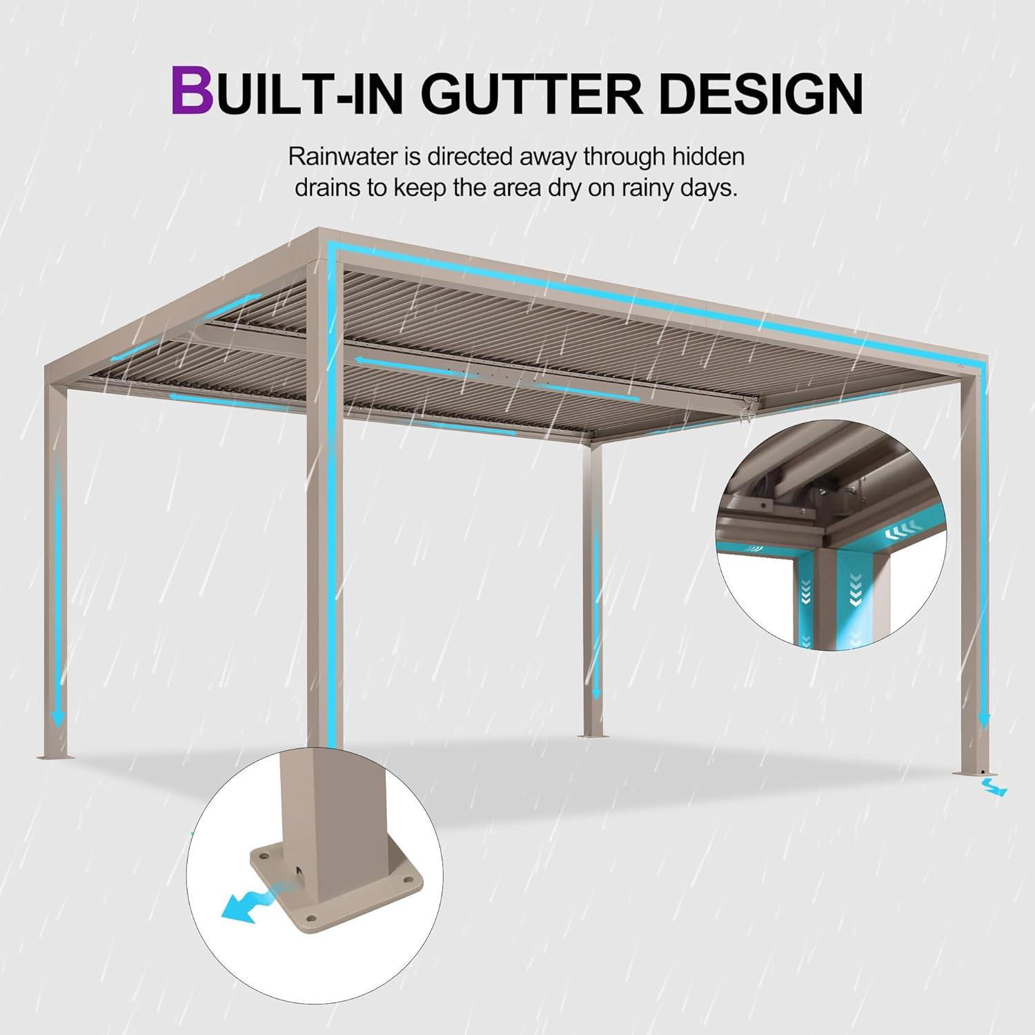 image:imagePURPLE LEAF Louvered Pergola 12 24 Outdoor Hardtop Gazebo Adjustable Aluminum Sun Shade for Deck Garden Backyard Patio Retractable Roof CanopyAluminum