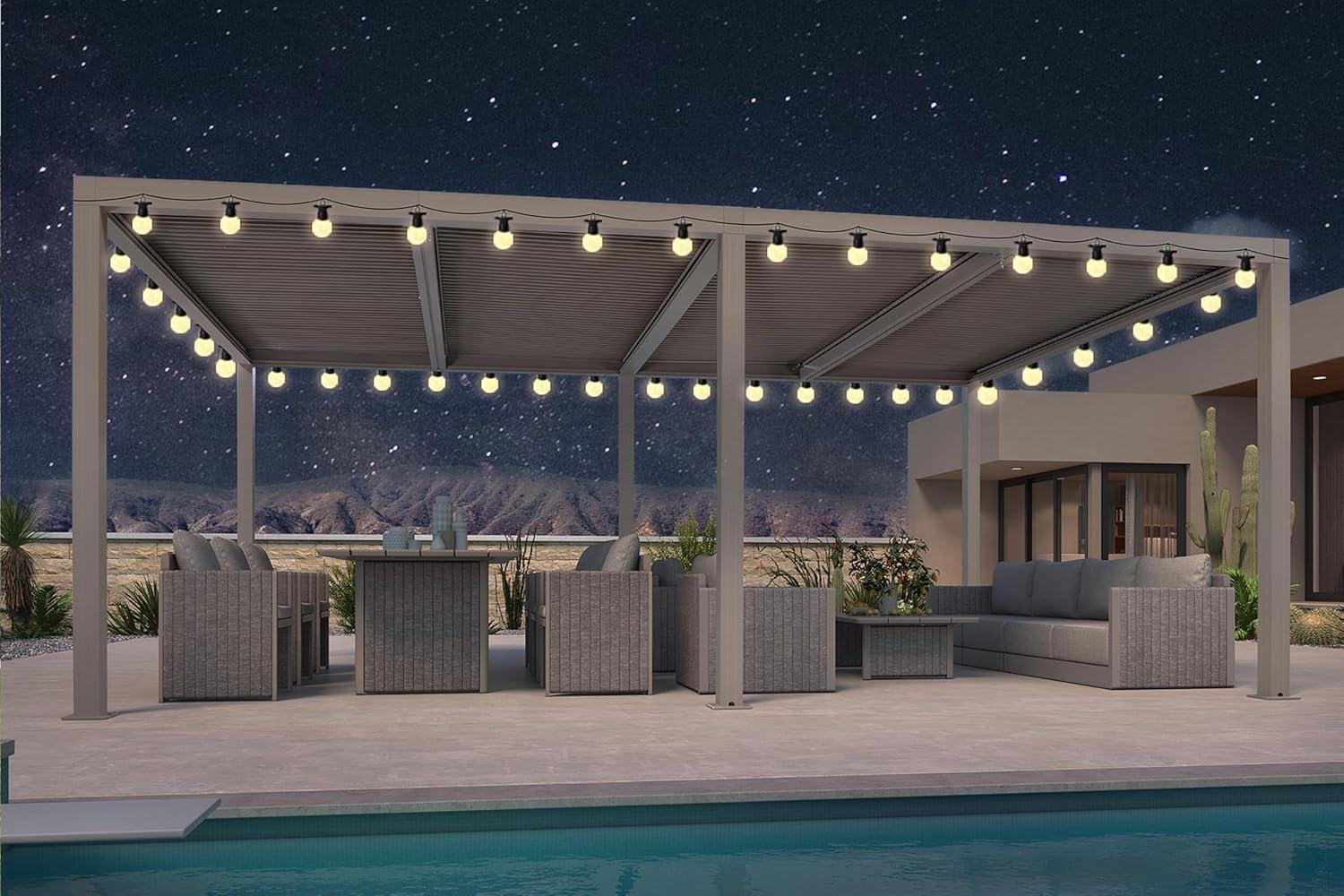 image:imagePURPLE LEAF Louvered Pergola 12 24 Outdoor Hardtop Gazebo Adjustable Aluminum Sun Shade for Deck Garden Backyard Patio Retractable Roof CanopyAluminum with Lights
