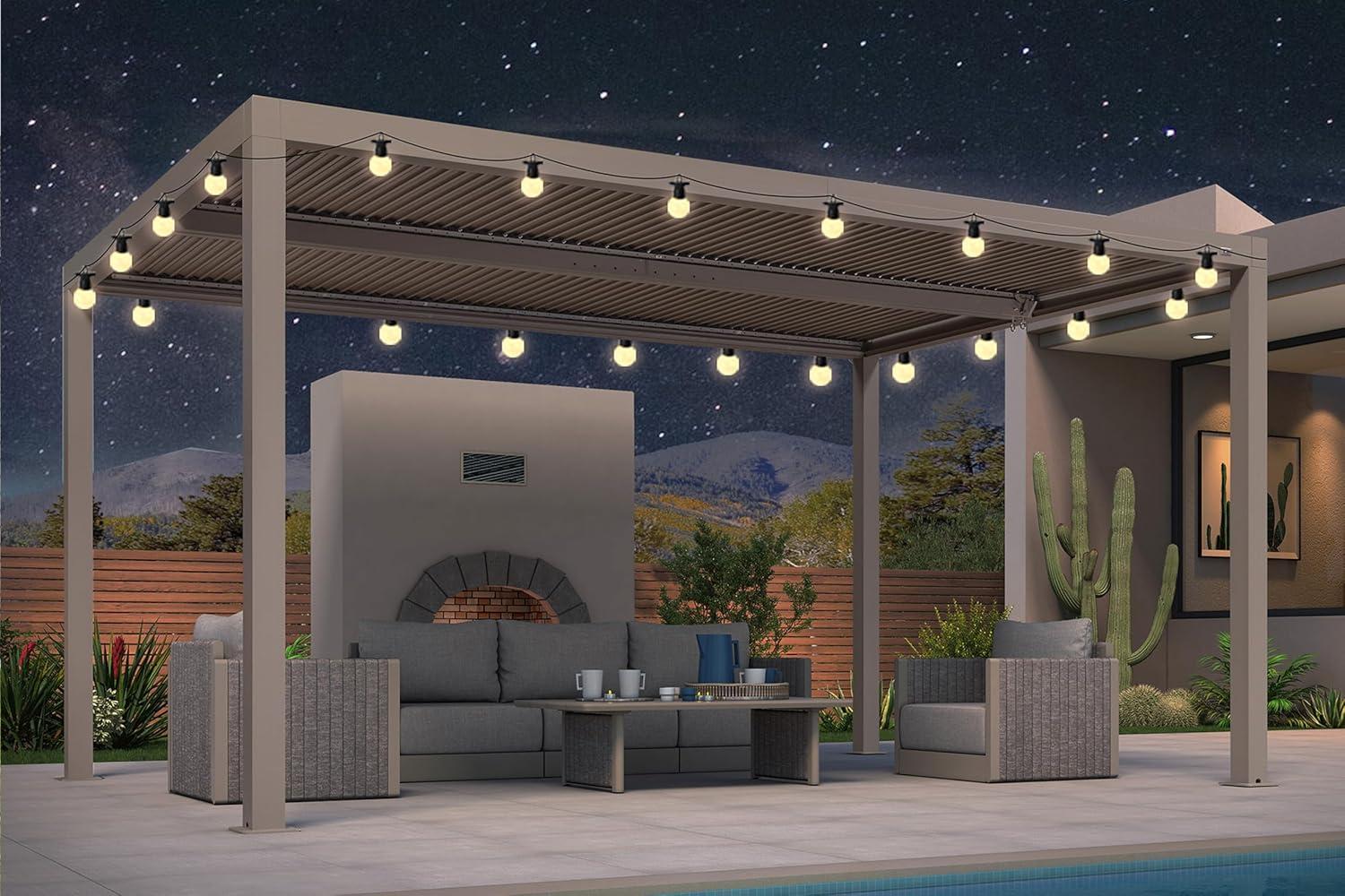 image:imagePURPLE LEAF Louvered Pergola 12 24 Outdoor Hardtop Gazebo Adjustable Aluminum Sun Shade for Deck Garden Backyard Patio Retractable Roof CanopyAluminum with Lights