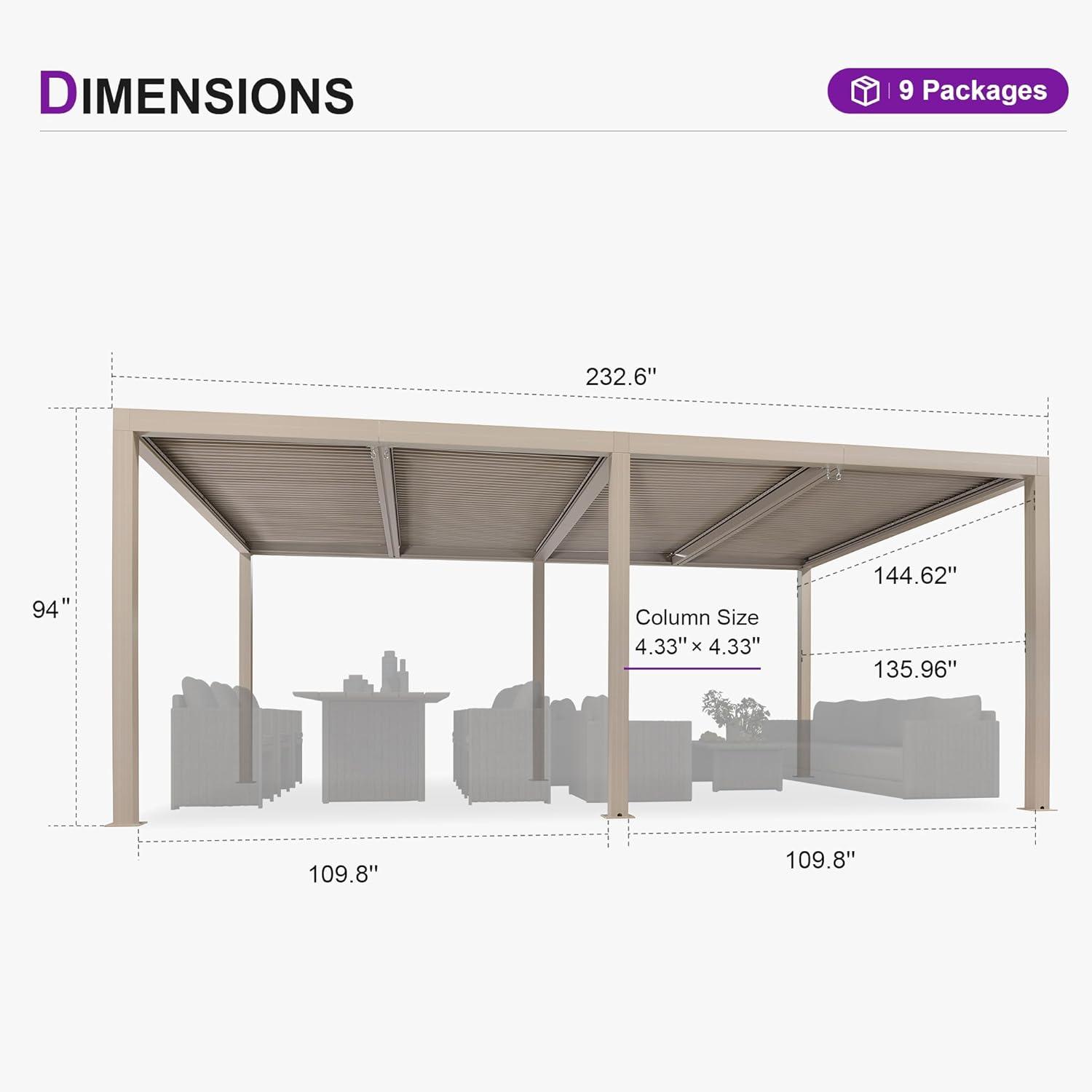 image:imagePURPLE LEAF Louvered Pergola 12 24 Outdoor Hardtop Gazebo Adjustable Aluminum Sun Shade for Deck Garden Backyard Patio Retractable Roof CanopyAluminum