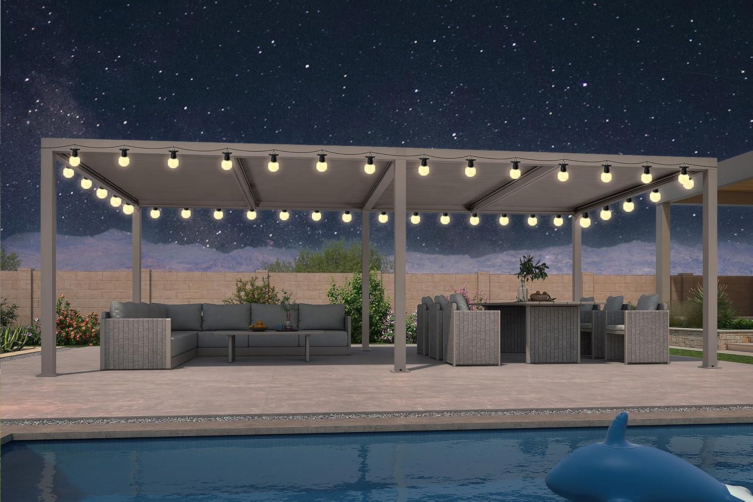image:imagePURPLE LEAF Louvered Pergola 12 24 Outdoor Hardtop Gazebo Adjustable Aluminum Sun Shade for Deck Garden Backyard Patio Retractable Roof CanopyAluminum with Lights