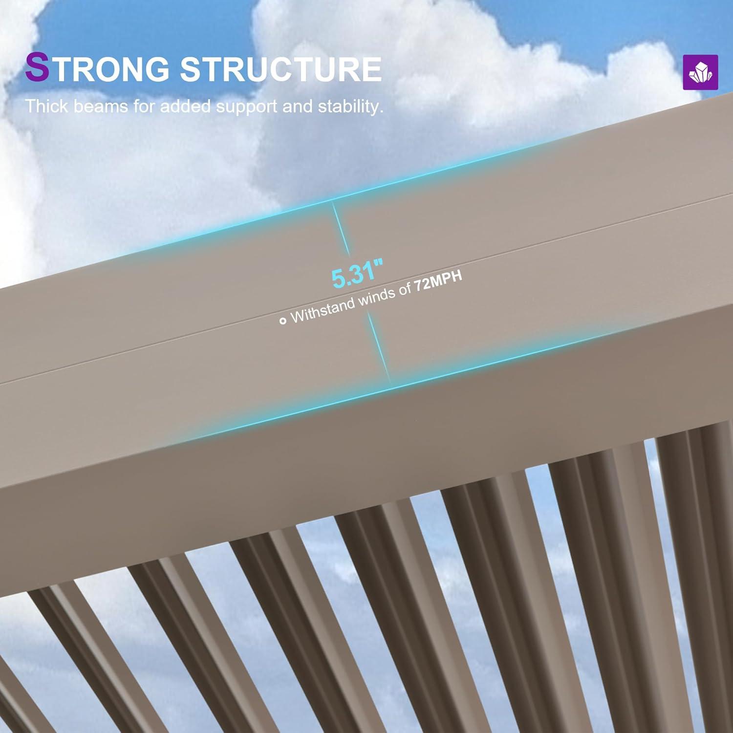 image:imagePURPLE LEAF Louvered Pergola 12 24 Outdoor Hardtop Gazebo Adjustable Aluminum Sun Shade for Deck Garden Backyard Patio Retractable Roof CanopyAluminum with Lights