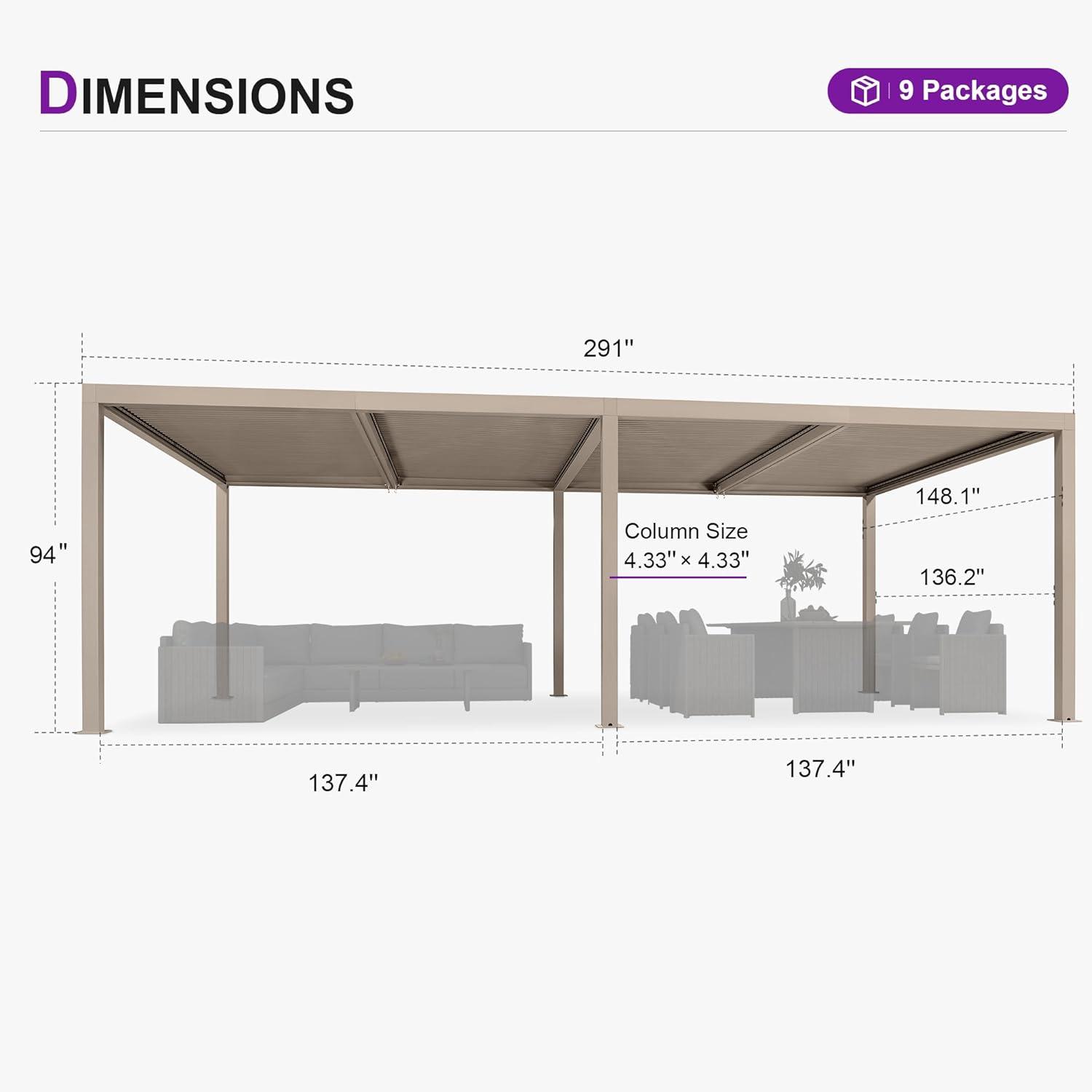 image:imagePURPLE LEAF Louvered Pergola 12 24 Outdoor Hardtop Gazebo Adjustable Aluminum Sun Shade for Deck Garden Backyard Patio Retractable Roof CanopyAluminum