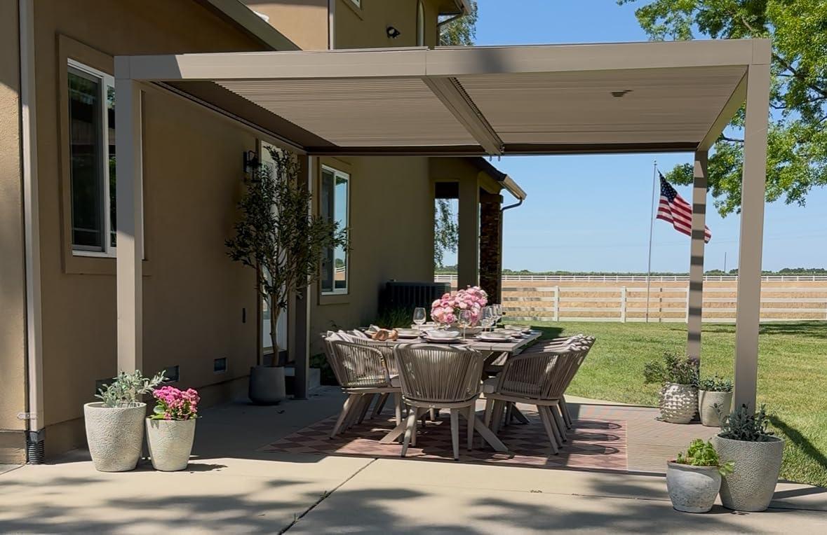 image:imagePURPLE LEAF Louvered Pergola 12 24 Outdoor Hardtop Gazebo Adjustable Aluminum Sun Shade for Deck Garden Backyard Patio Retractable Roof CanopyAluminum
