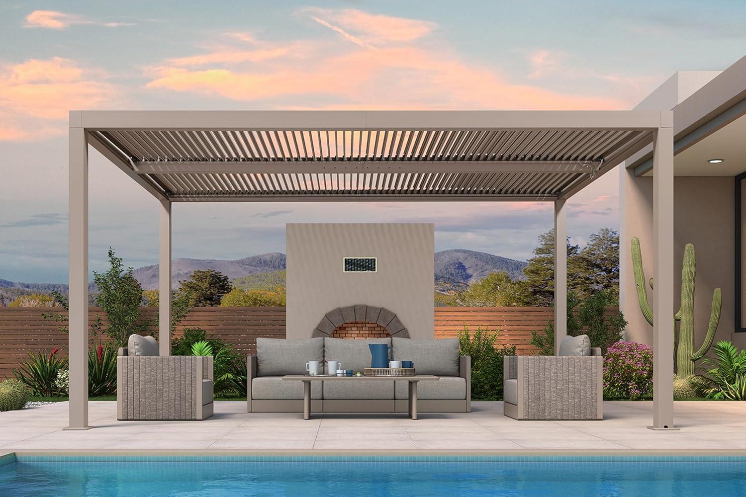 image:imagePURPLE LEAF Louvered Pergola 12 24 Outdoor Hardtop Gazebo Adjustable Aluminum Sun Shade for Deck Garden Backyard Patio Retractable Roof CanopyAluminum