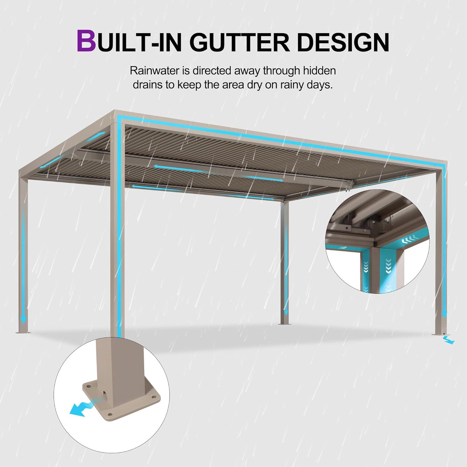 image:imagePURPLE LEAF Louvered Pergola 12 24 Outdoor Hardtop Gazebo Adjustable Aluminum Sun Shade for Deck Garden Backyard Patio Retractable Roof CanopyAluminum